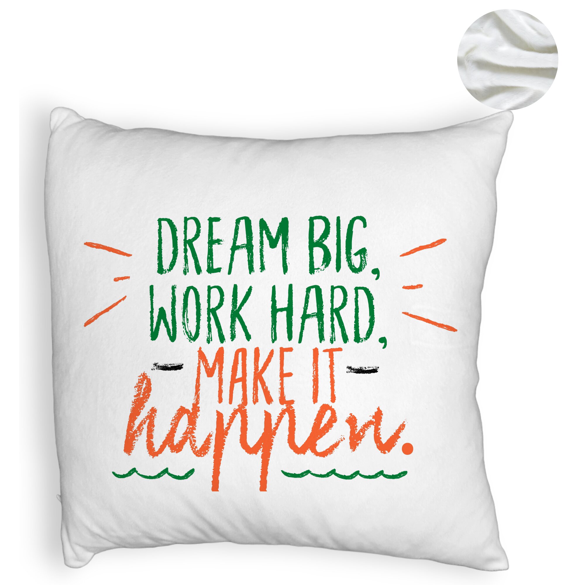 Perna Decorativa Fluffy, Model Dream Big Work Hard Make it Happen, 40x40 cm, Alba, Husa Detasabila, Burduf 5 Perna Decorativa Fluffy