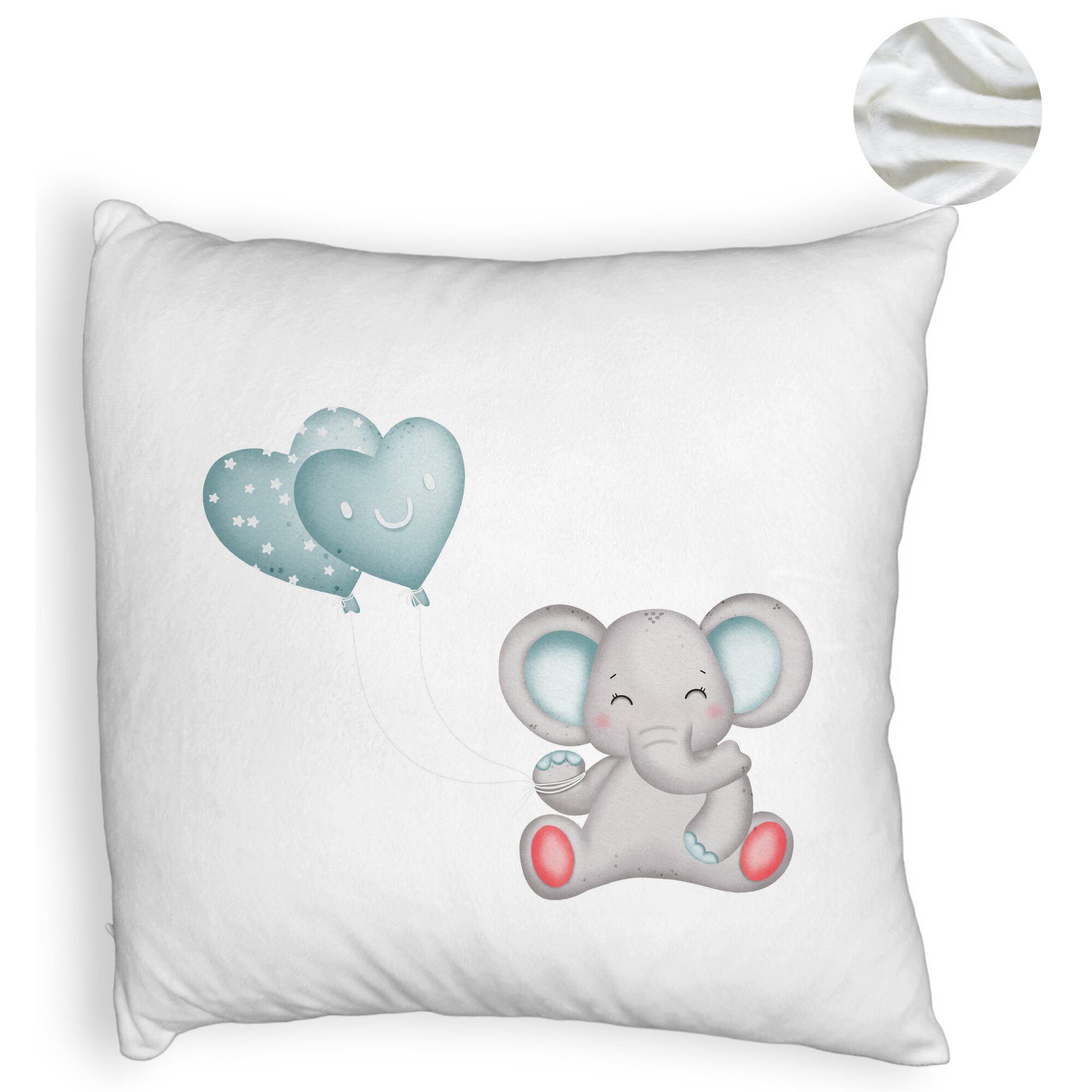 Perna Decorativa Fluffy, Model Elefant si baloane in forma de inimioare, 40x40 cm, Alba, Husa Detasabila, Burduf 6 Model Elefant si baloane in forma de inimioare