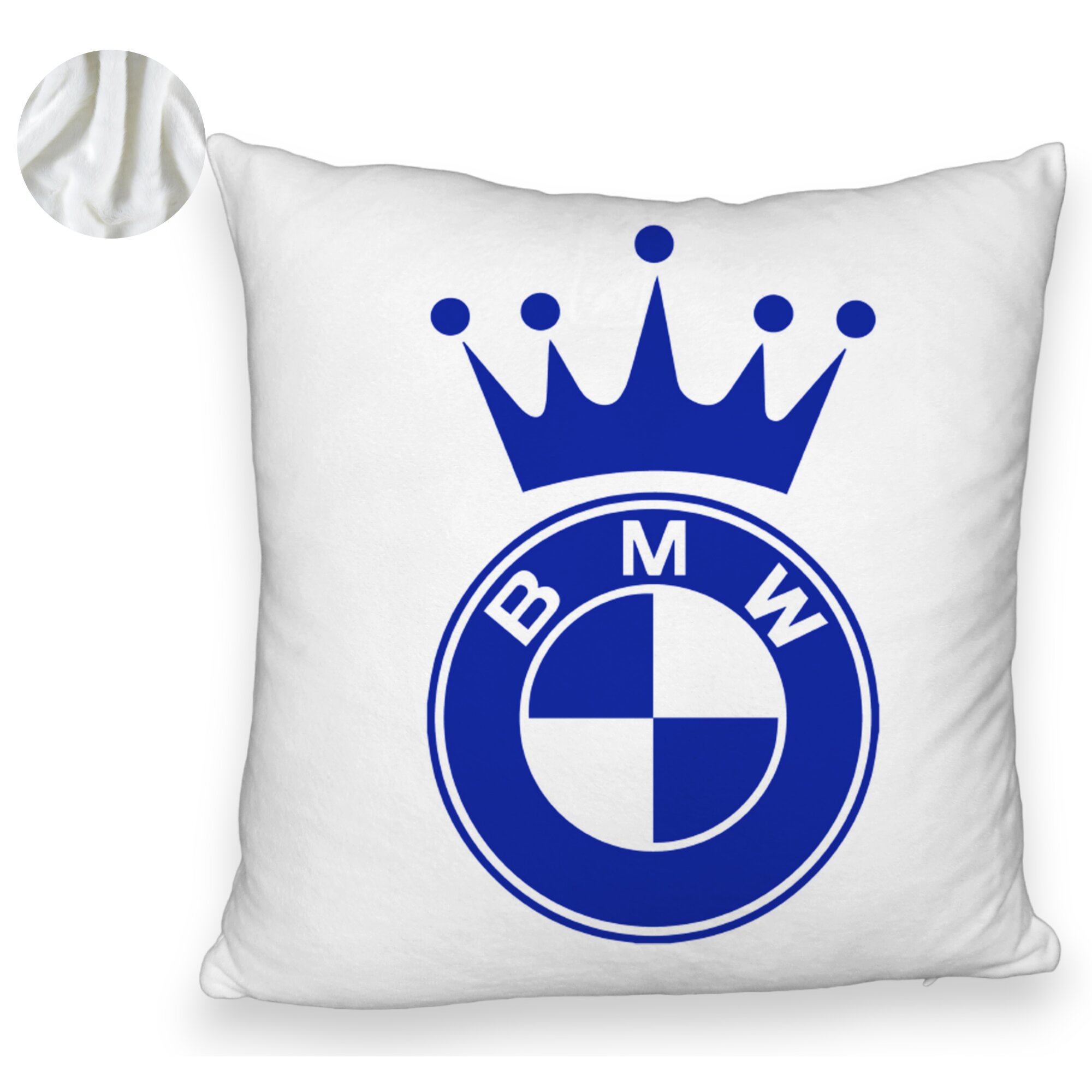 Perna Decorativa Fluffy, Model Emblema BMW King, 40x40 cm, Alba, Husa Detasabila, Burduf 5 Perna Decorativa Fluffy