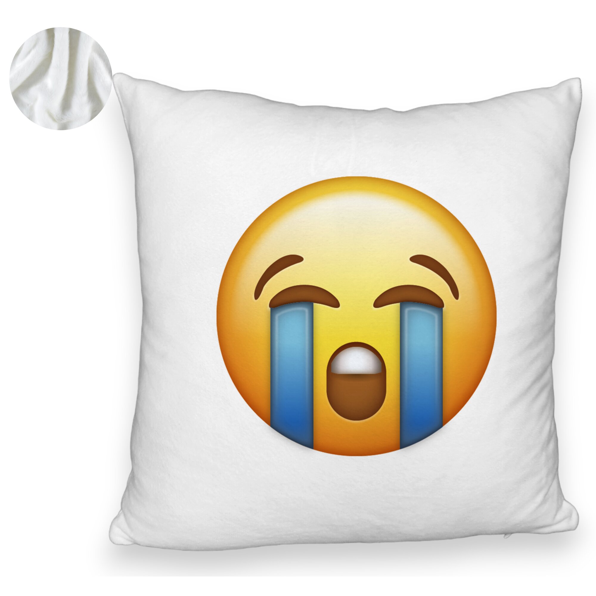 Perna Decorativa Fluffy, Model Emoji Cry, 40x40 cm, Alba, Husa Detasabila, Burduf 6 Model Emoji Cry