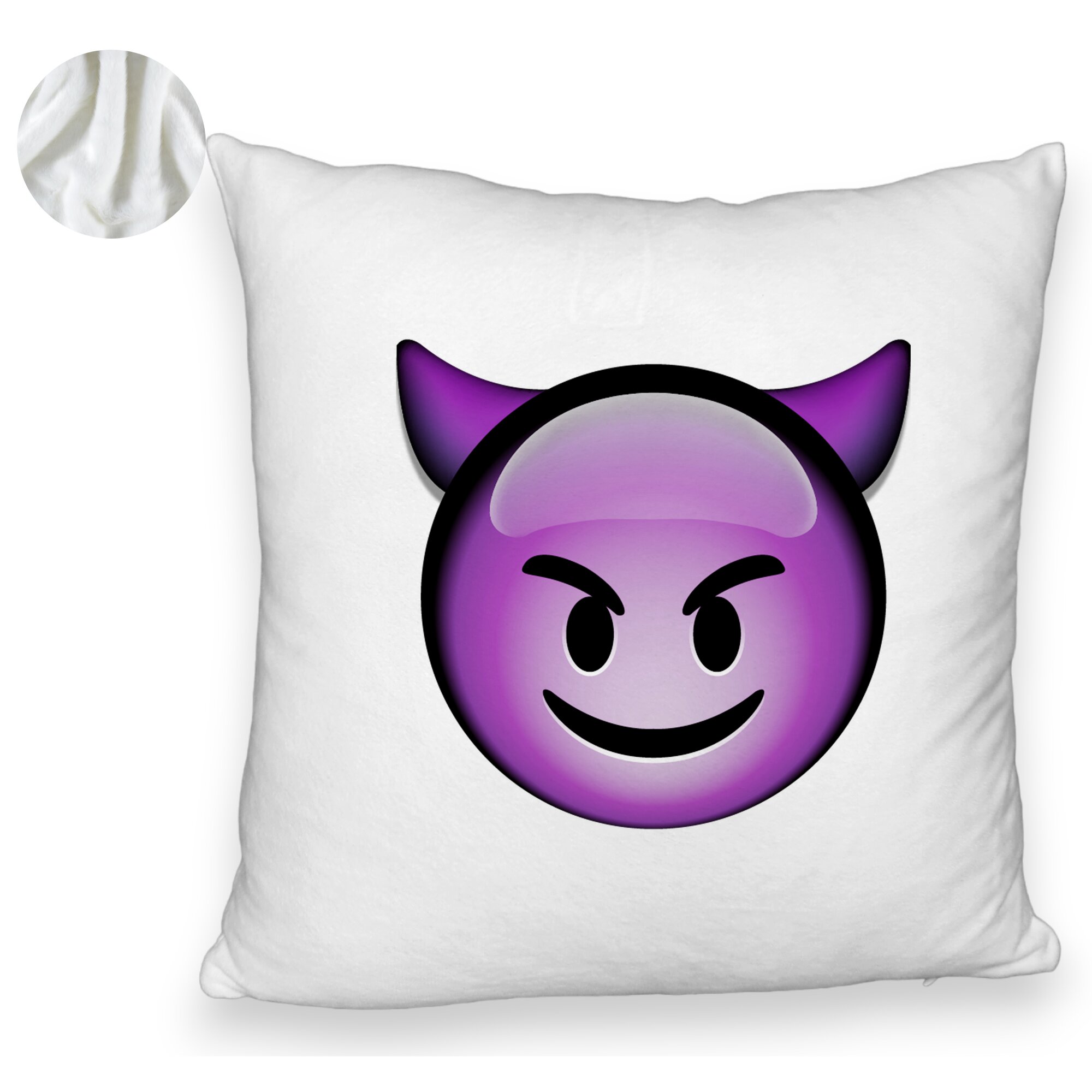 Perna Decorativa Fluffy, Model Emoji Diavol, 40x40 cm, Alba, Husa Detasabila, Burduf 6 Model Emoji Diavol