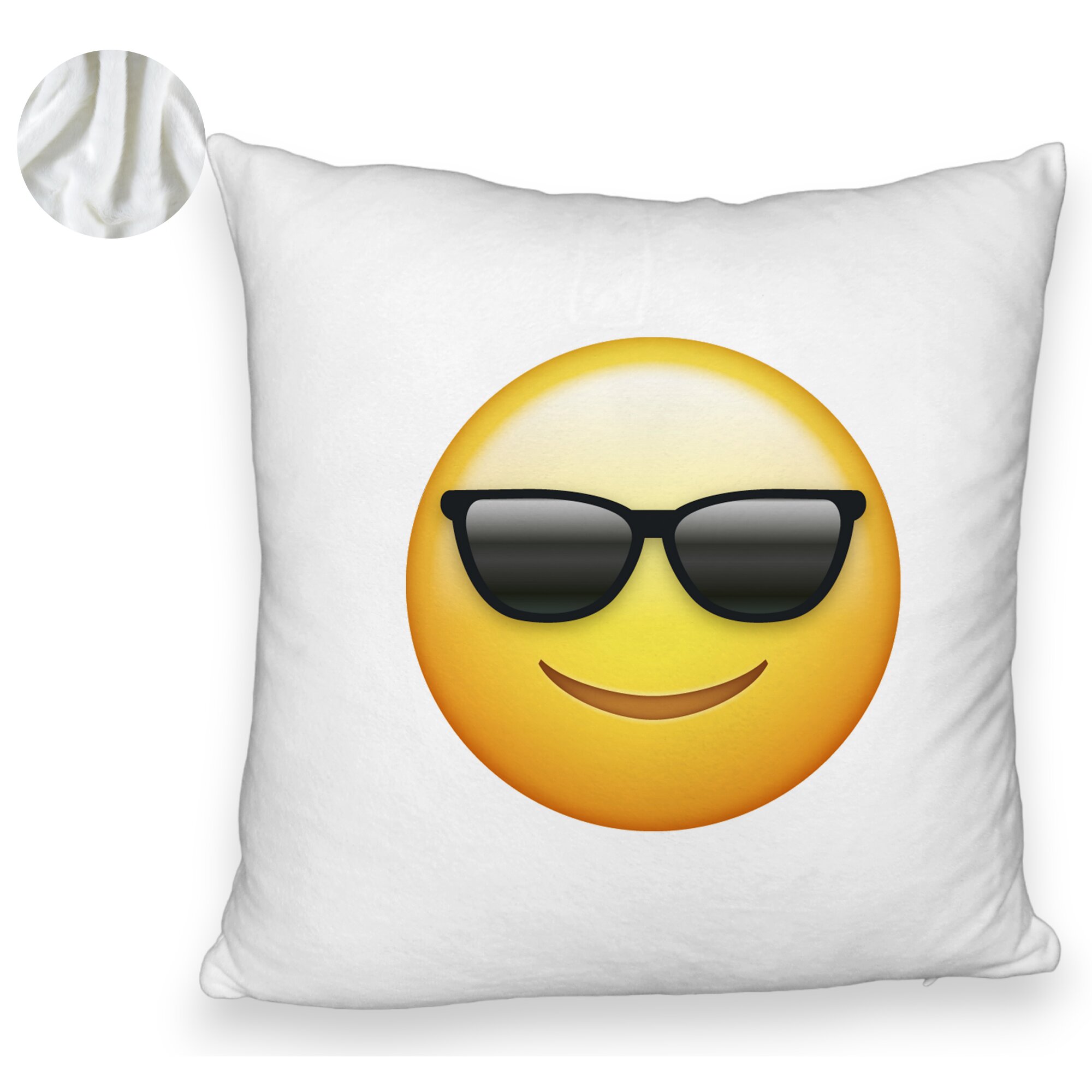 Perna Decorativa Fluffy, Model Emoji Fata cu Ochelari, 40x40 cm, Alba, Husa Detasabila, Burduf 6 Model Emoji Fata cu Ochelari