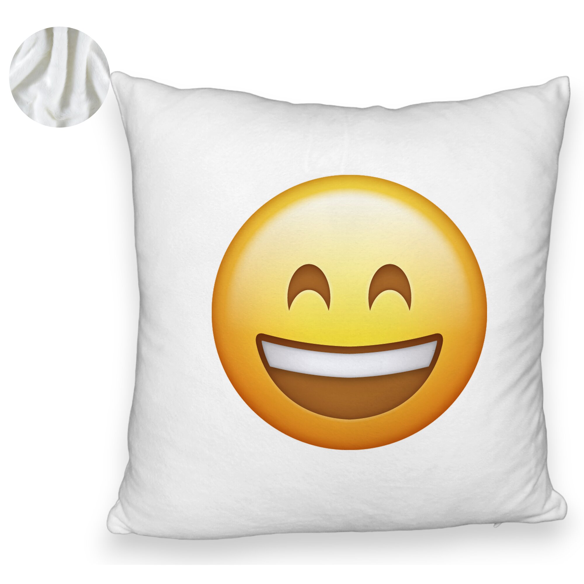 Perna Decorativa Fluffy, Model Emoji Fericit, 40x40 cm, Alba, Husa Detasabila, Burduf 6 Model Emoji Fericit
