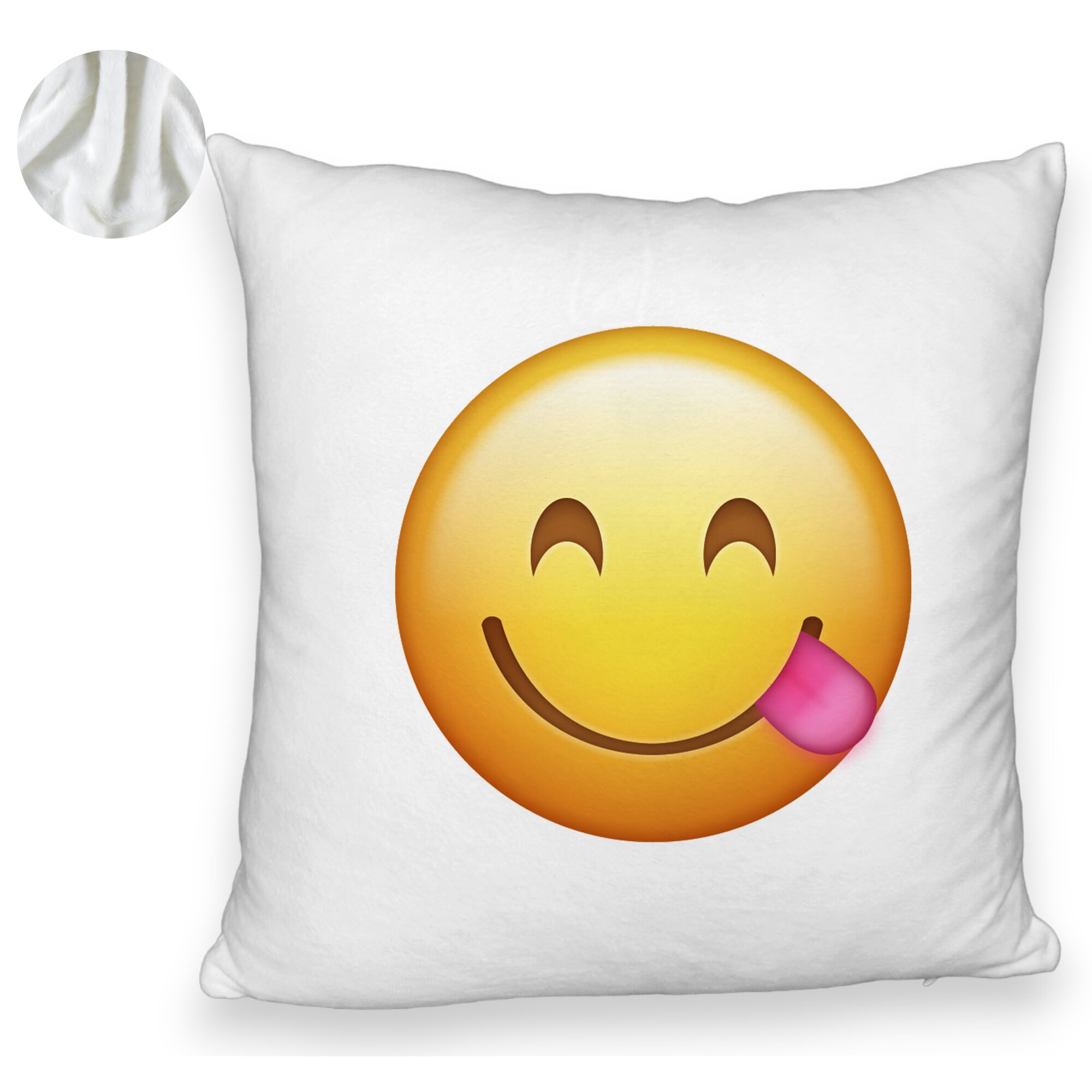Perna Decorativa Fluffy, Model Emoji cu Limba, 40x40 cm, Alba, Husa Detasabila, Burduf 6 Model Emoji cu Limba
