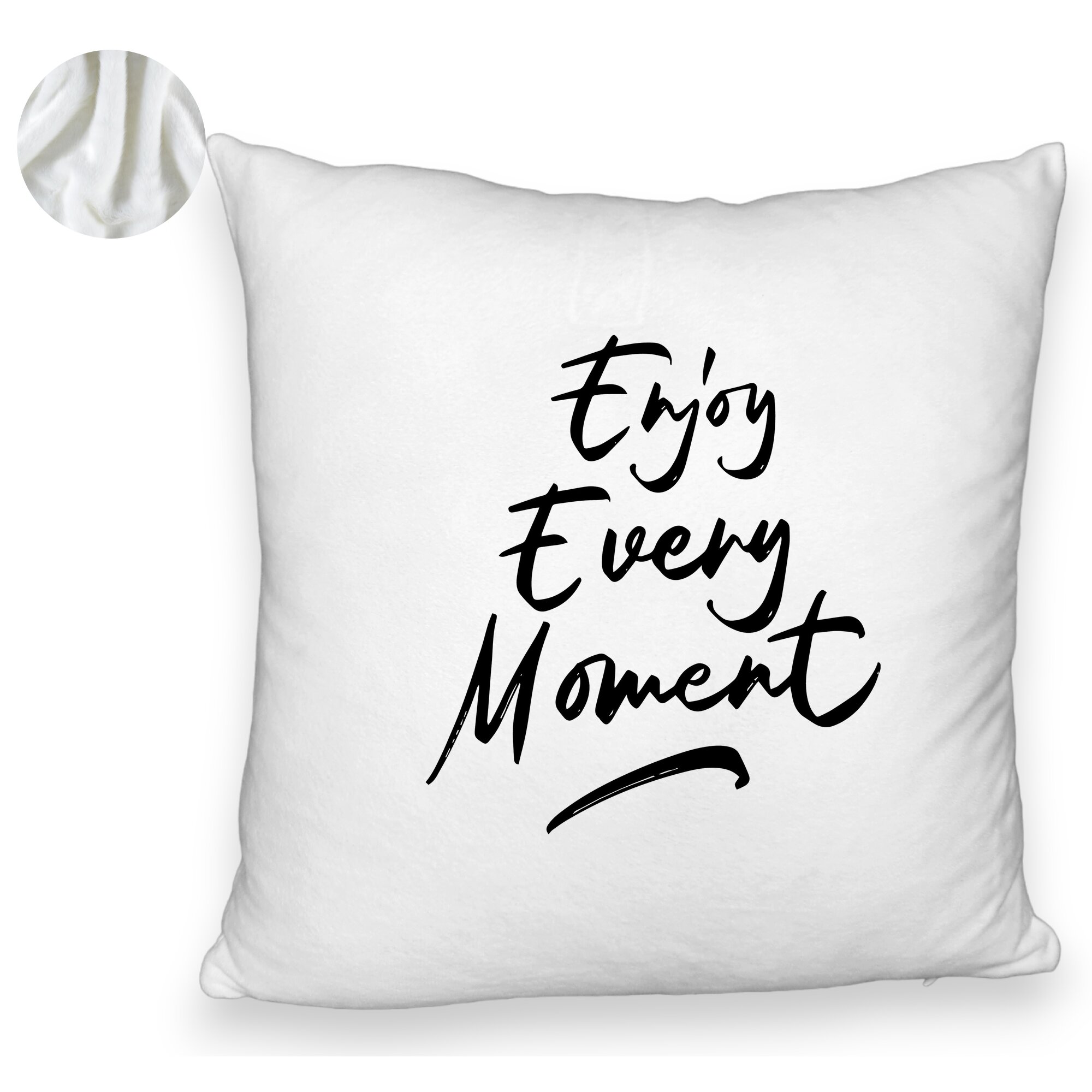 Perna Decorativa Fluffy, Model Enjoy Every Moment, 40x40 cm, Alba, Husa Detasabila, Burduf 6 Model Enjoy Every Moment