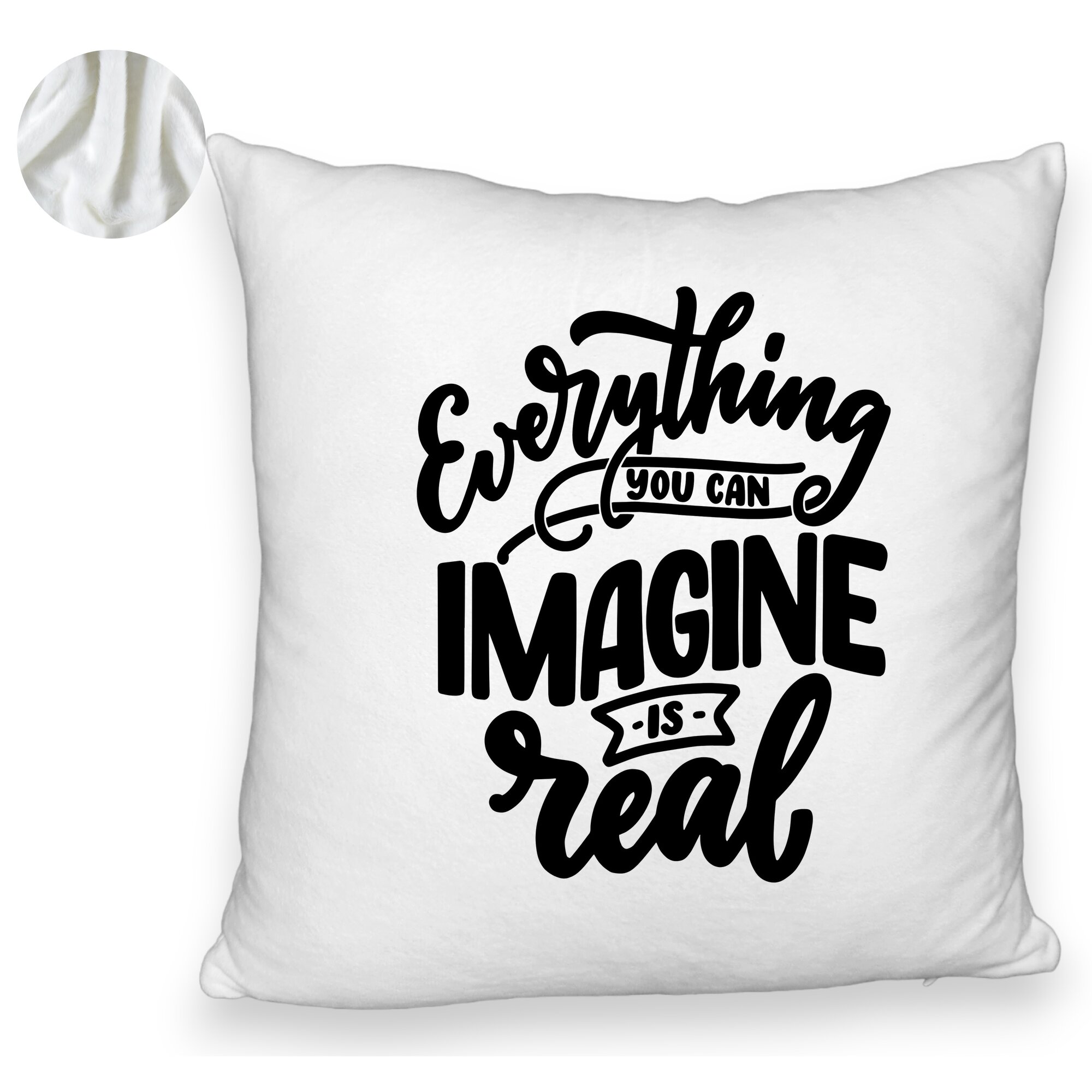 Perna Decorativa Fluffy, Model Everything You can Imagine is Real, 40x40 cm, Alba, Husa Detasabila, Burduf 6 Model Everything You can Imagine is Real
