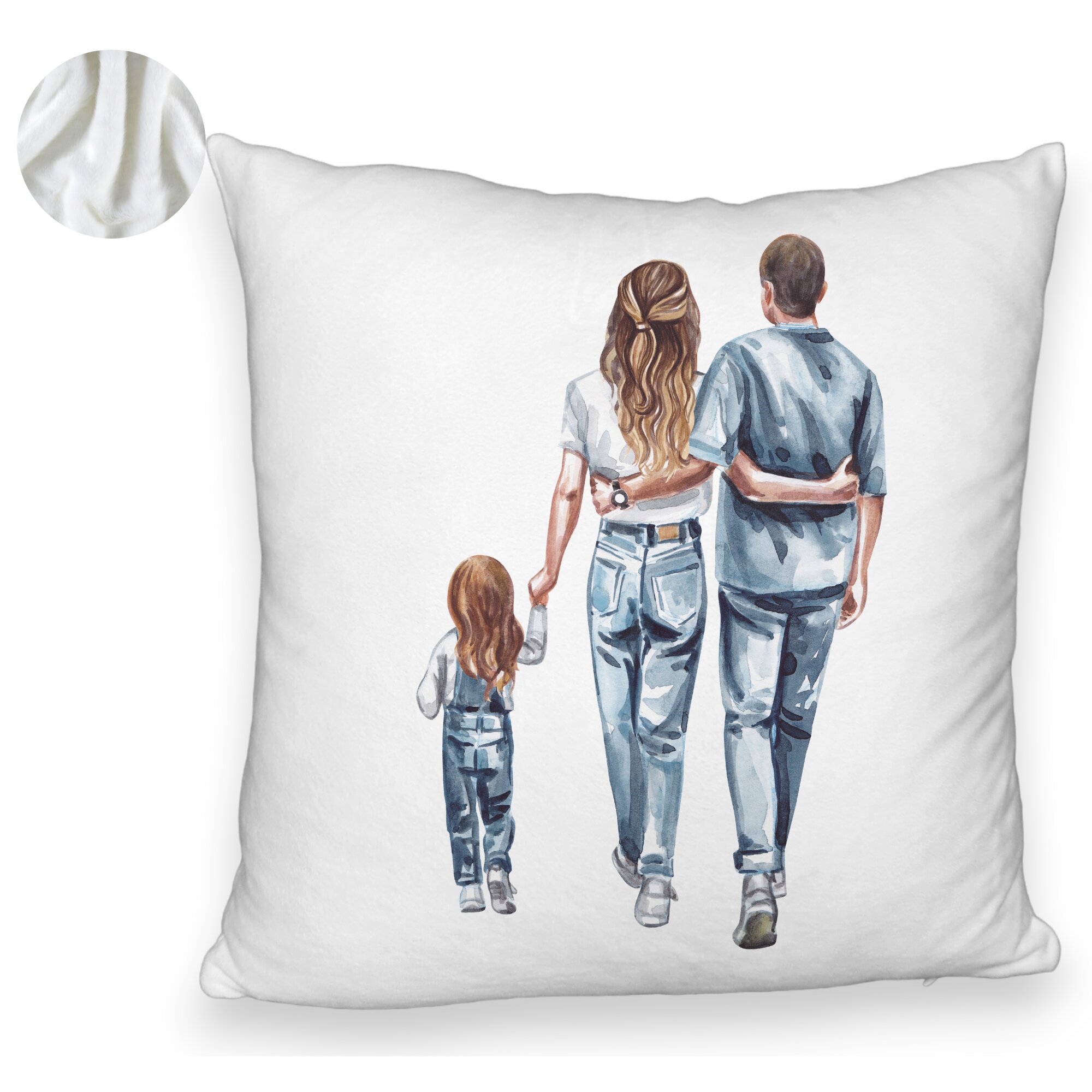 Perna Decorativa Fluffy, Model Family in Blue, 40x40 cm, Alba, Husa Detasabila, Burduf 6 Model Family in Blue
