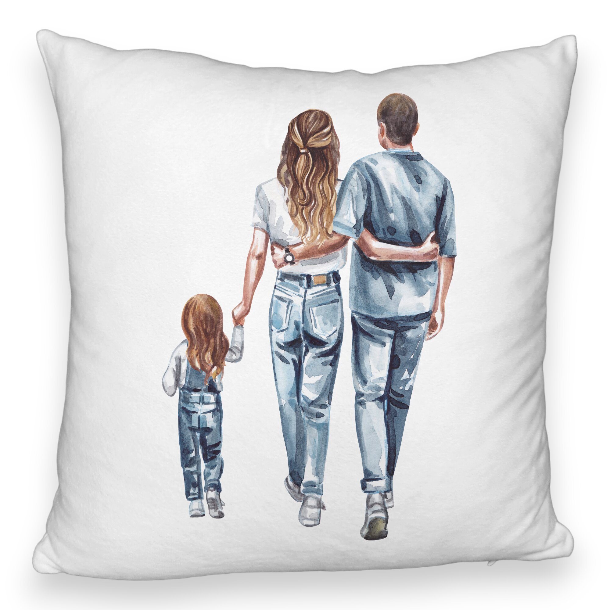 Perna Decorativa Fluffy, Model Family in Blue, 40x40 cm, Alba, Husa Detasabila, Burduf 5 Perna Decorativa Fluffy