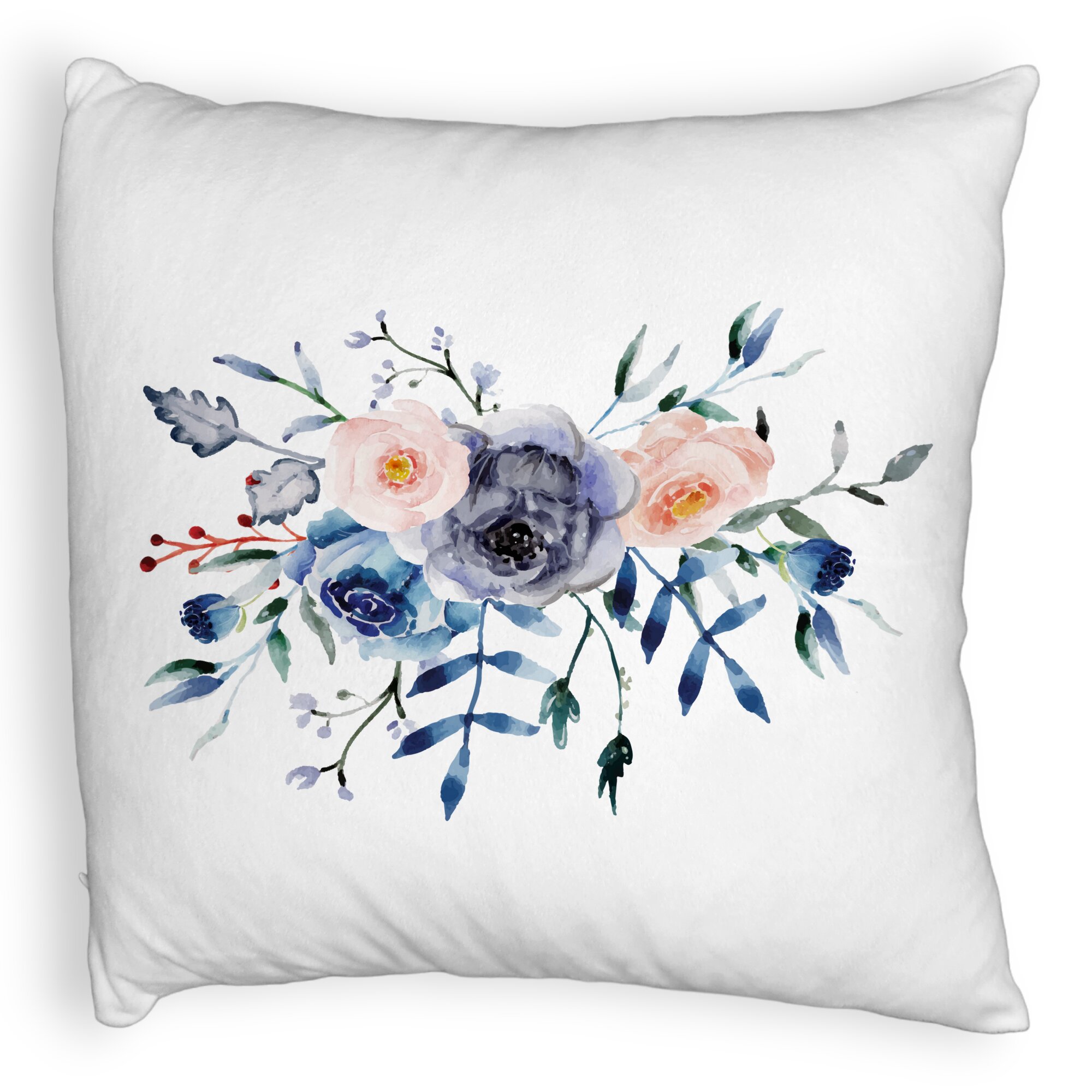 Perna Decorativa Fluffy, Model Florale Albastre, 40x40 cm, Alba, Husa Detasabila, Burduf 5 Perna Decorativa Fluffy