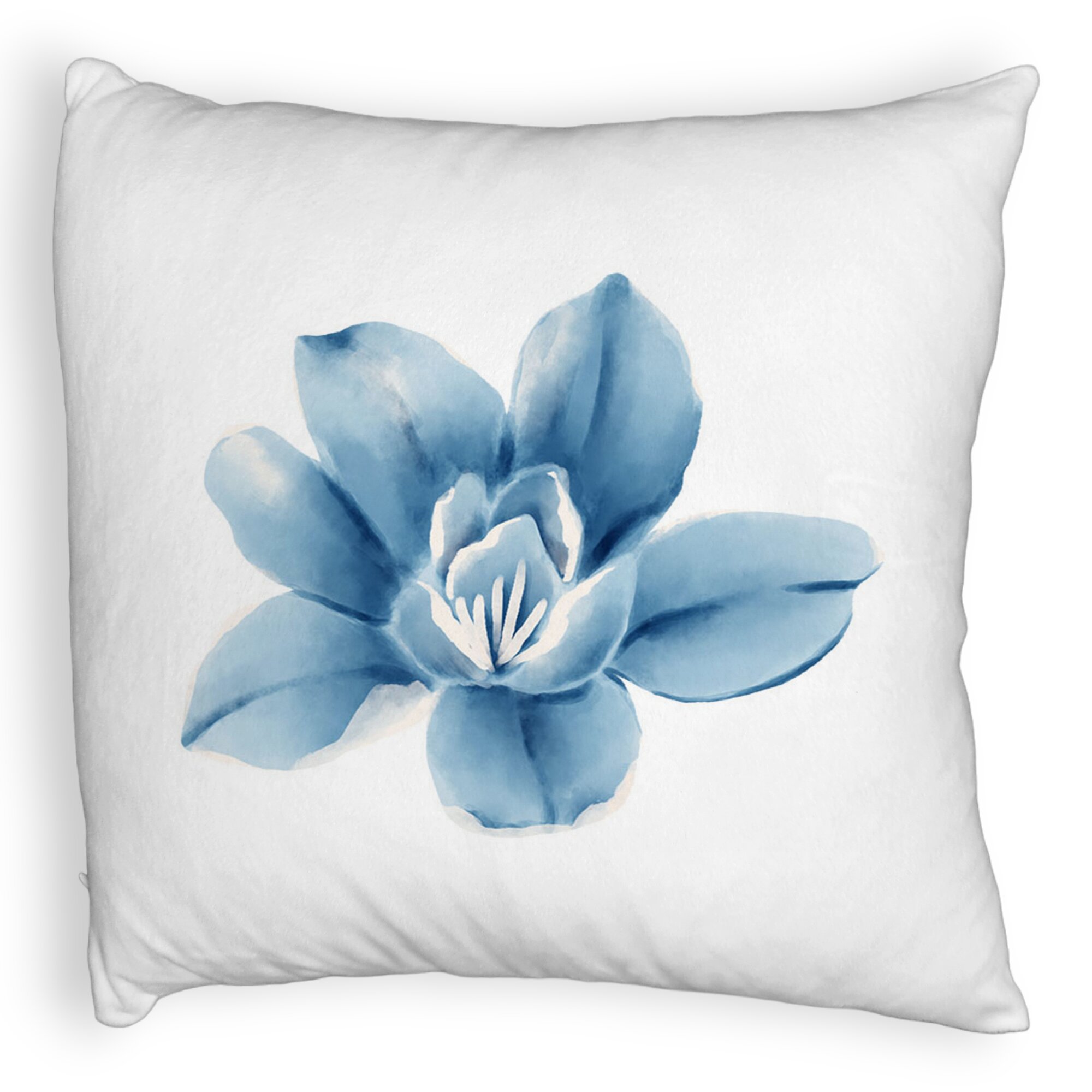 Perna Decorativa Fluffy, Model Florale Blue Flower, 40x40 cm, Alba, Husa Detasabila, Burduf 6 Model Florale Blue Flower