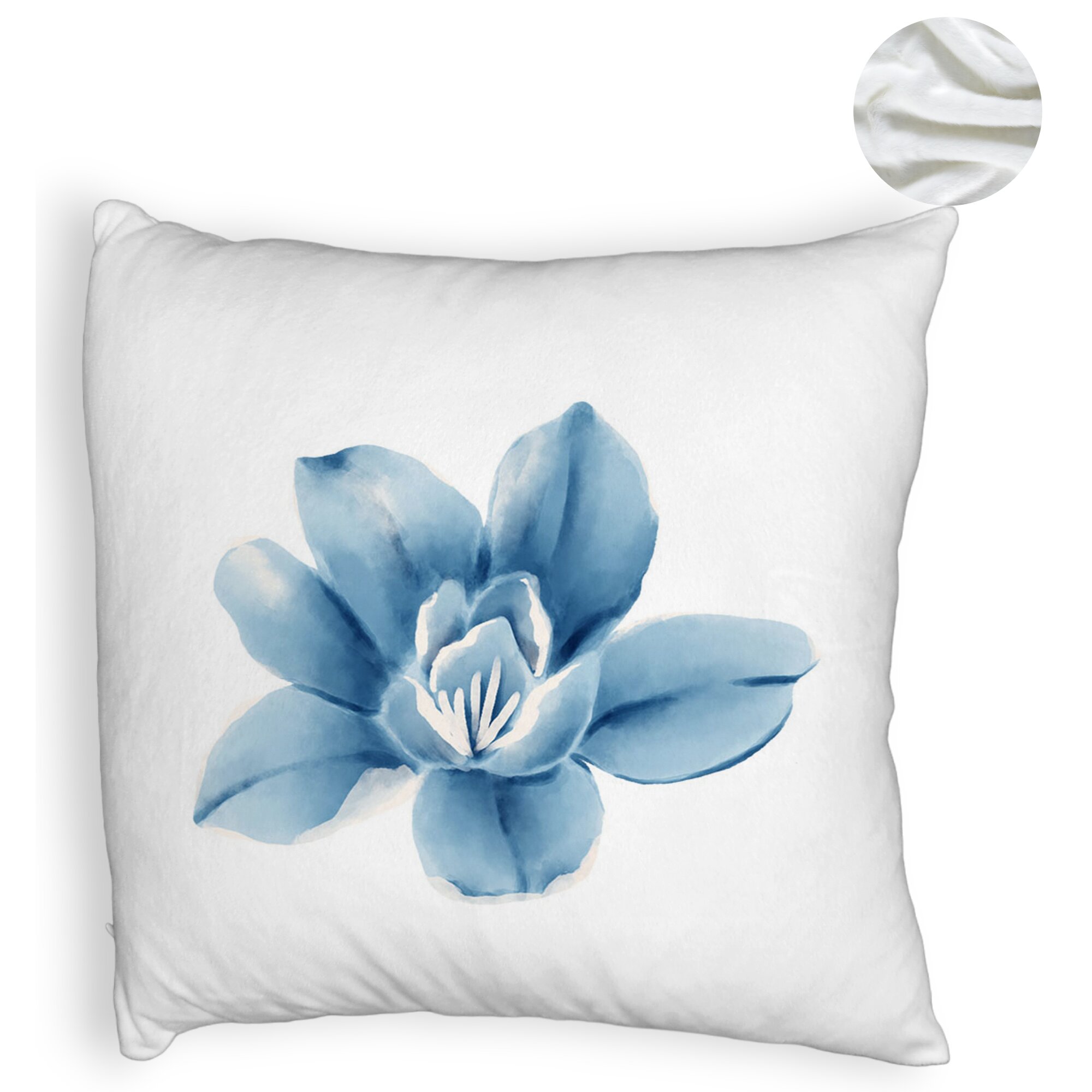 Perna Decorativa Fluffy, Model Florale Blue Flower, 40x40 cm, Alba, Husa Detasabila, Burduf 5 Perna Decorativa Fluffy