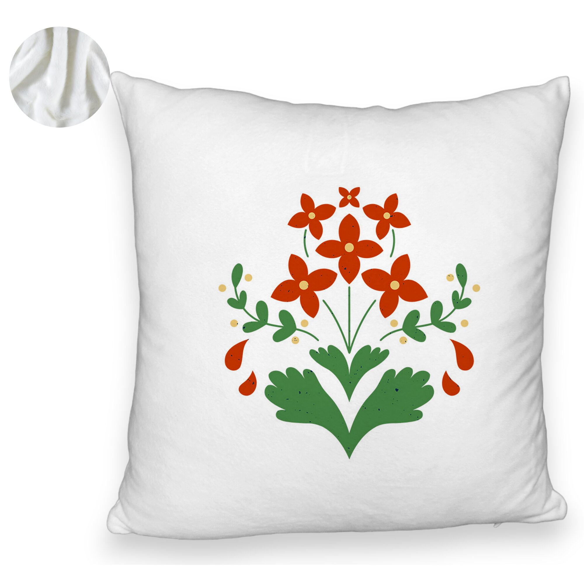 Perna Decorativa Fluffy, Model Florale Rosii, 40x40 cm, Alba, Husa Detasabila, Burduf 5 Perna Decorativa Fluffy