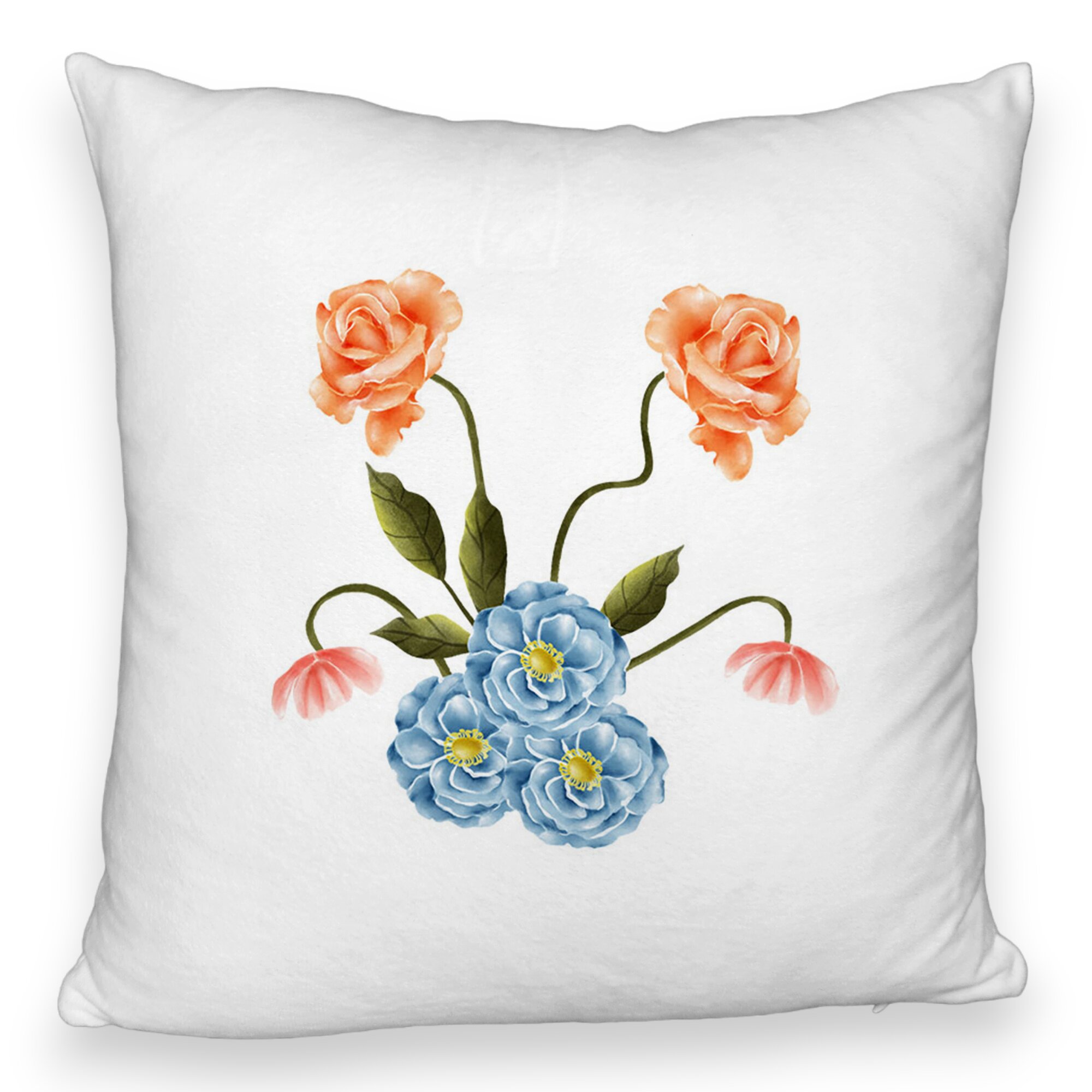 Perna Decorativa Fluffy, Model Florale Roz si Alastru, 40x40 cm, Alba, Husa Detasabila, Burduf 6 Model Florale Roz si Alastru