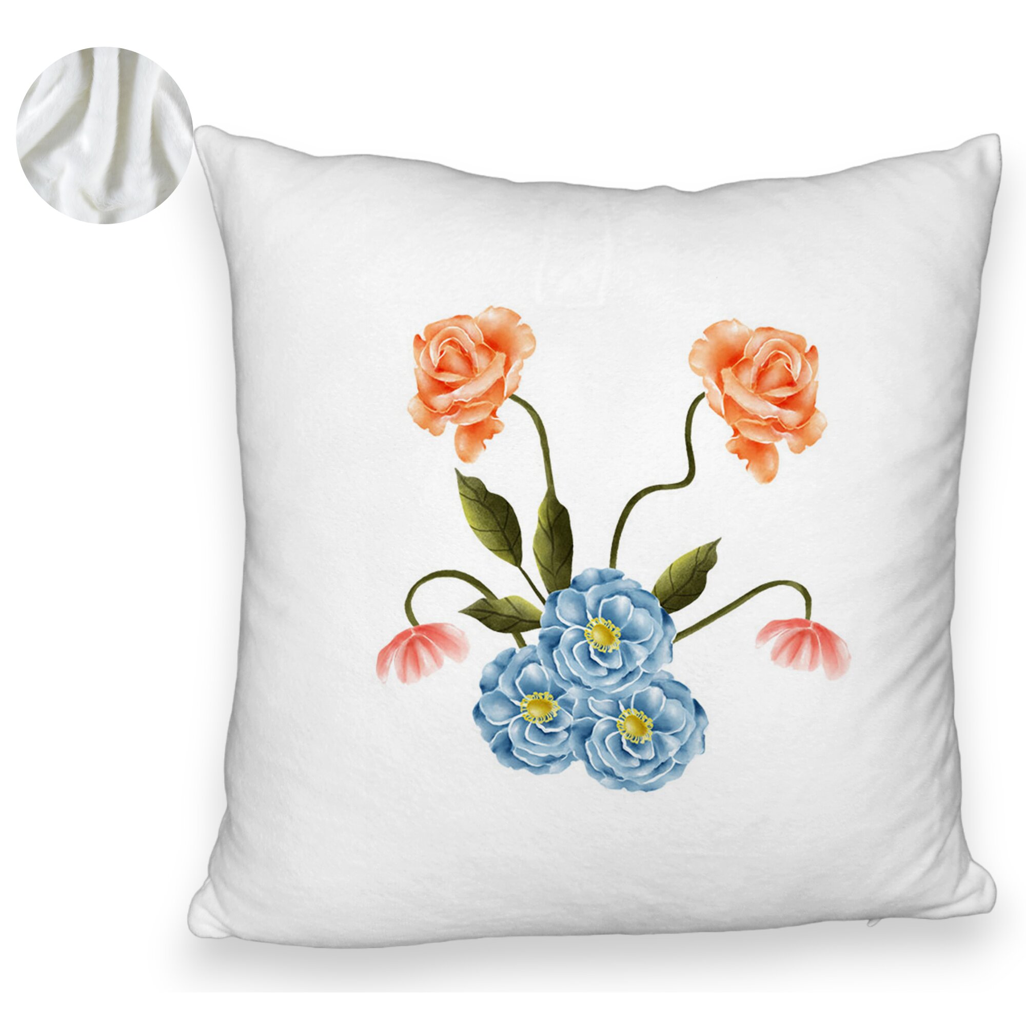 Perna Decorativa Fluffy, Model Florale Roz si Alastru, 40x40 cm, Alba, Husa Detasabila, Burduf 5 Perna Decorativa Fluffy