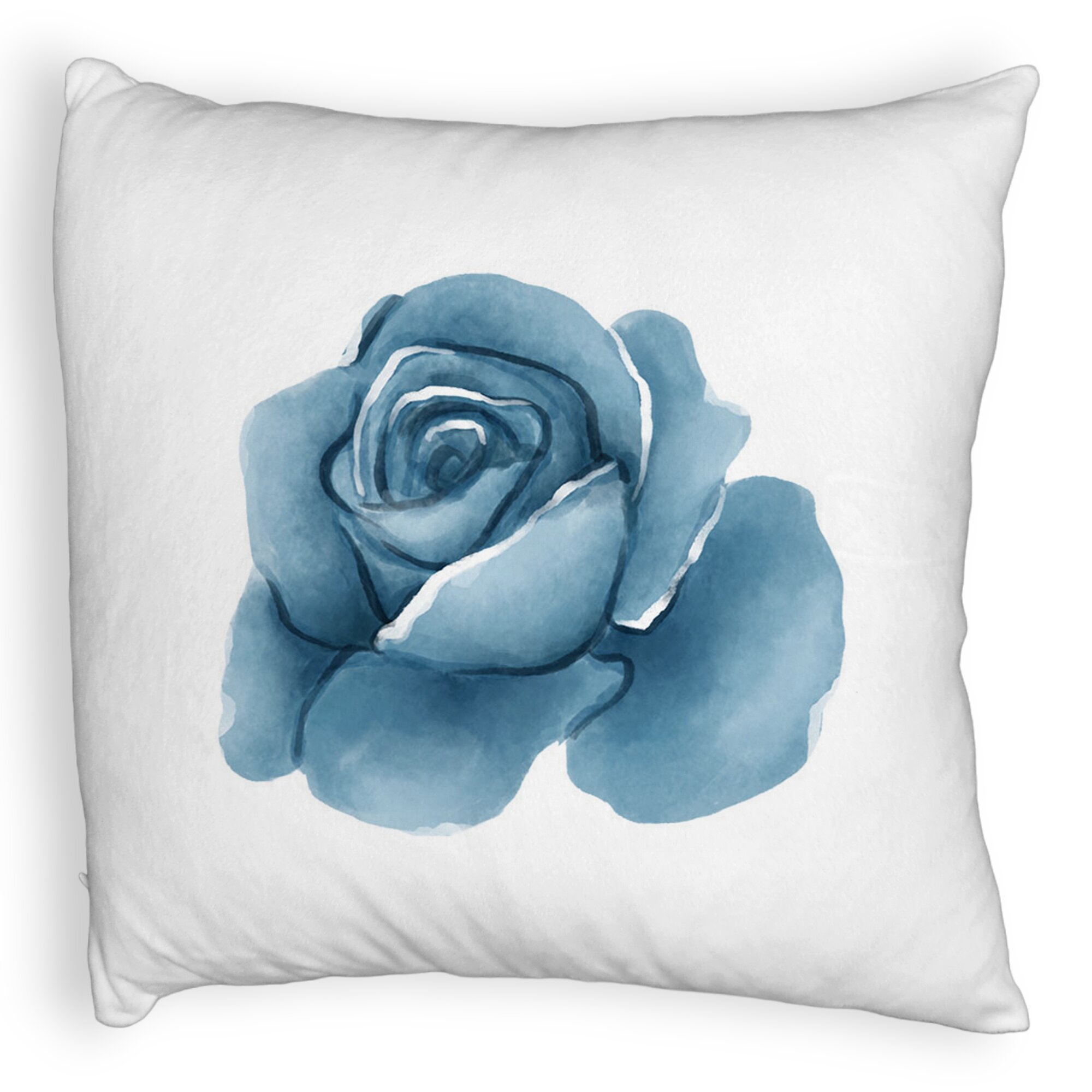 Perna Decorativa Fluffy, Model Florale Trandafir Albastru, 40x40 cm, Alba, Husa Detasabila, Burduf 6 Model Florale Trandafir Albastru