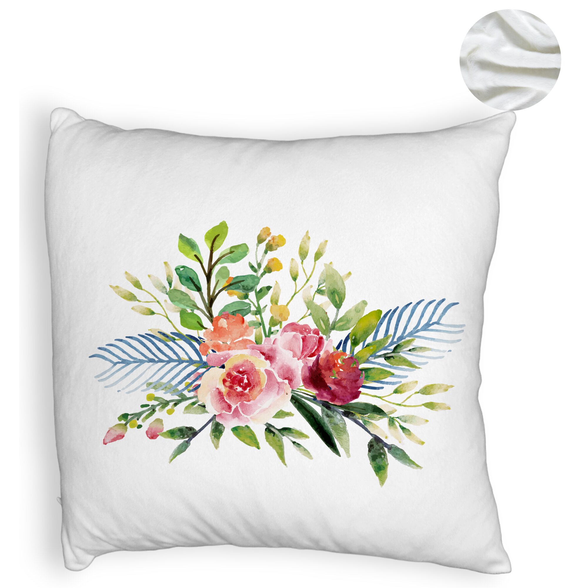 Perna Decorativa Fluffy, Model Florale de vara, 40x40 cm, Alba, Husa Detasabila, Burduf 6 Model Florale de vara