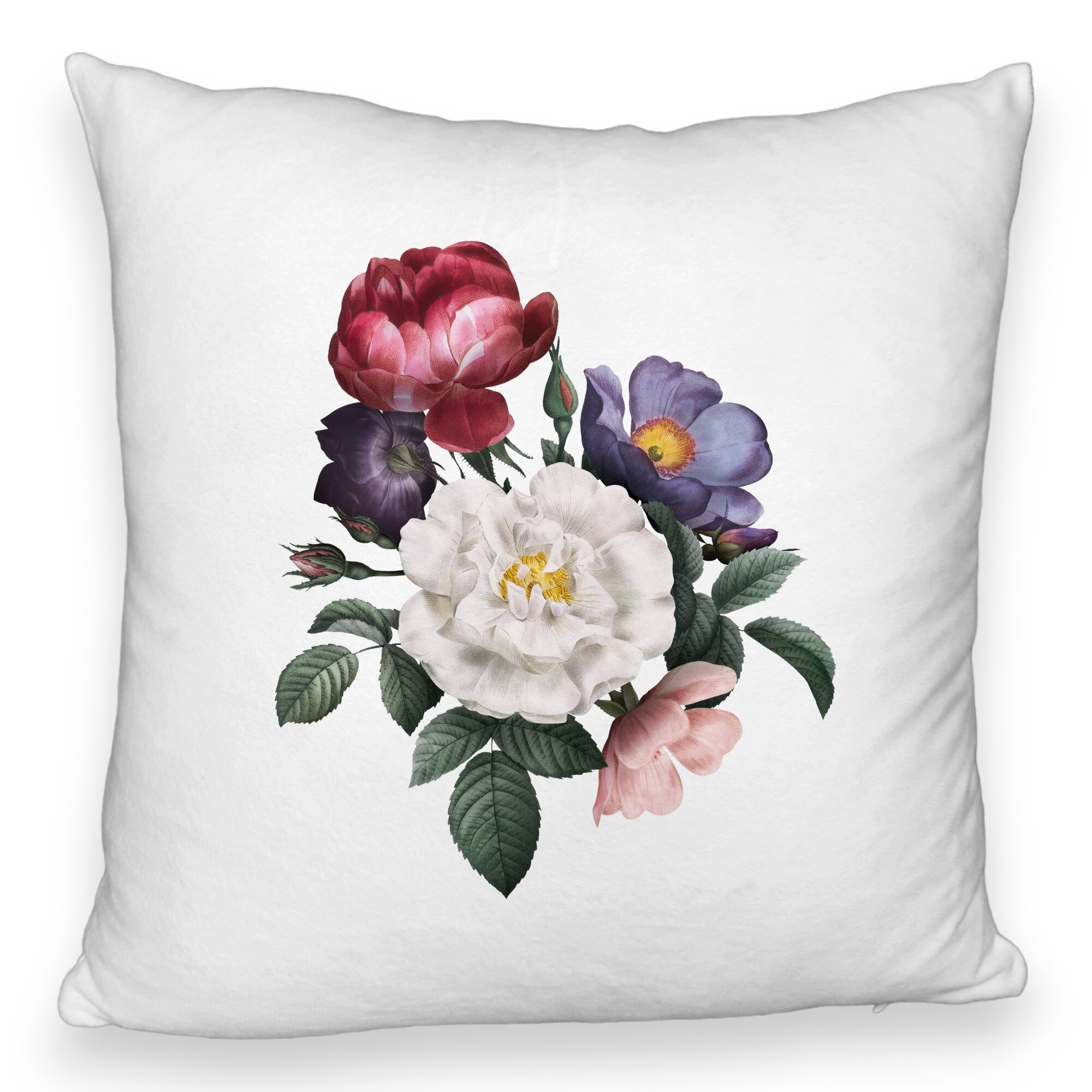 Perna Decorativa Fluffy, Model Flori de Vara, 40x40 cm, Alba, Husa Detasabila, Burduf 6 Model Flori de Vara