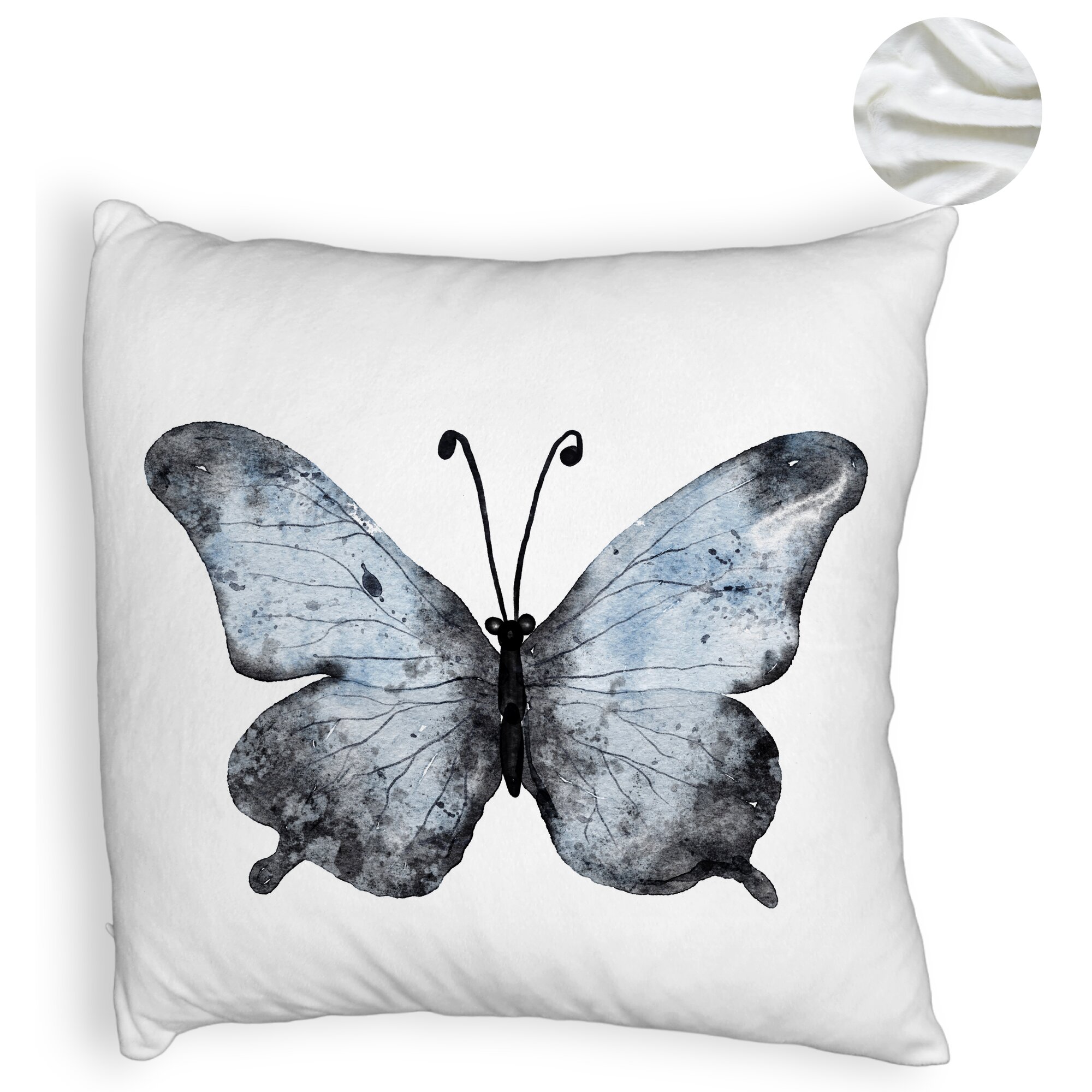 Perna Decorativa Fluffy, Model Fluture 1, Blue and Black 40x40 cm, Alba, Husa Detasabila, Burduf 6 Model Fluture 1