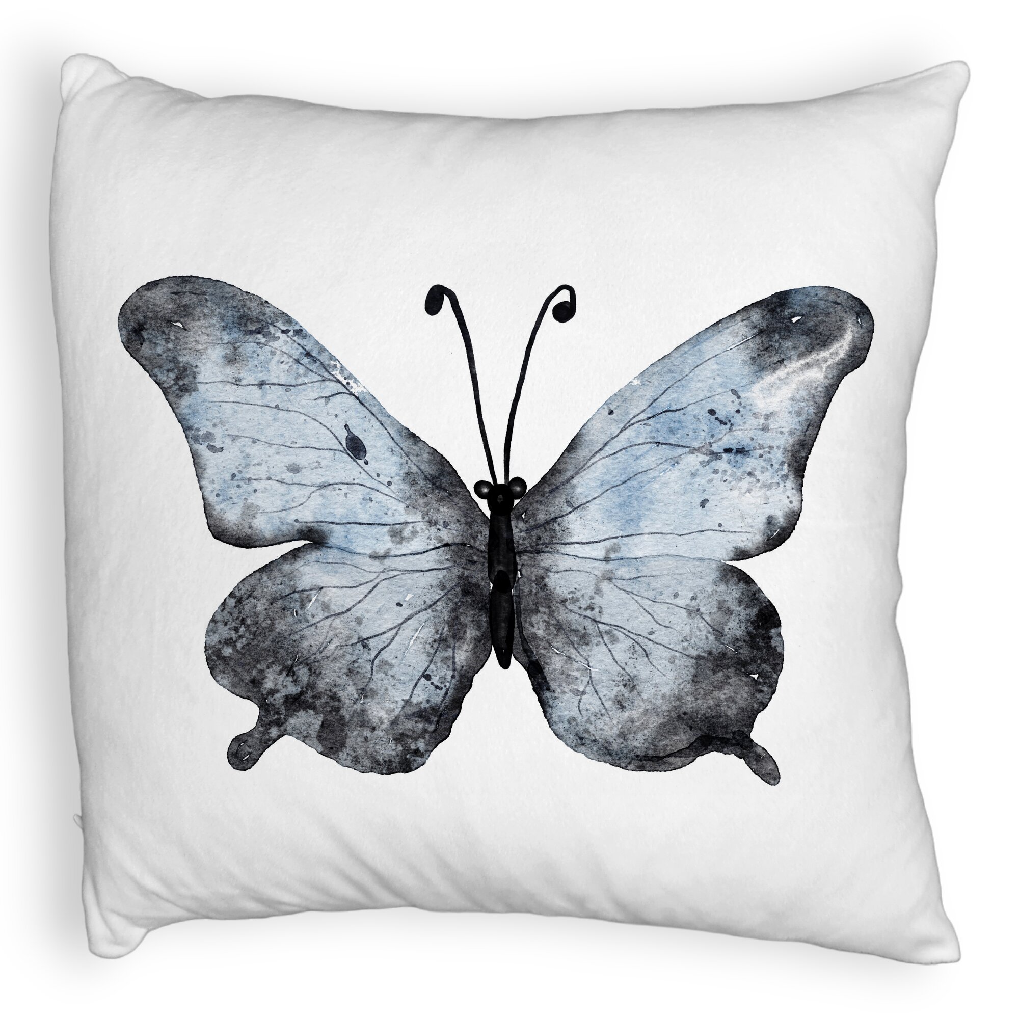Perna Decorativa Fluffy, Model Fluture 1, Blue and Black 40x40 cm, Alba, Husa Detasabila, Burduf 5 Perna Decorativa Fluffy