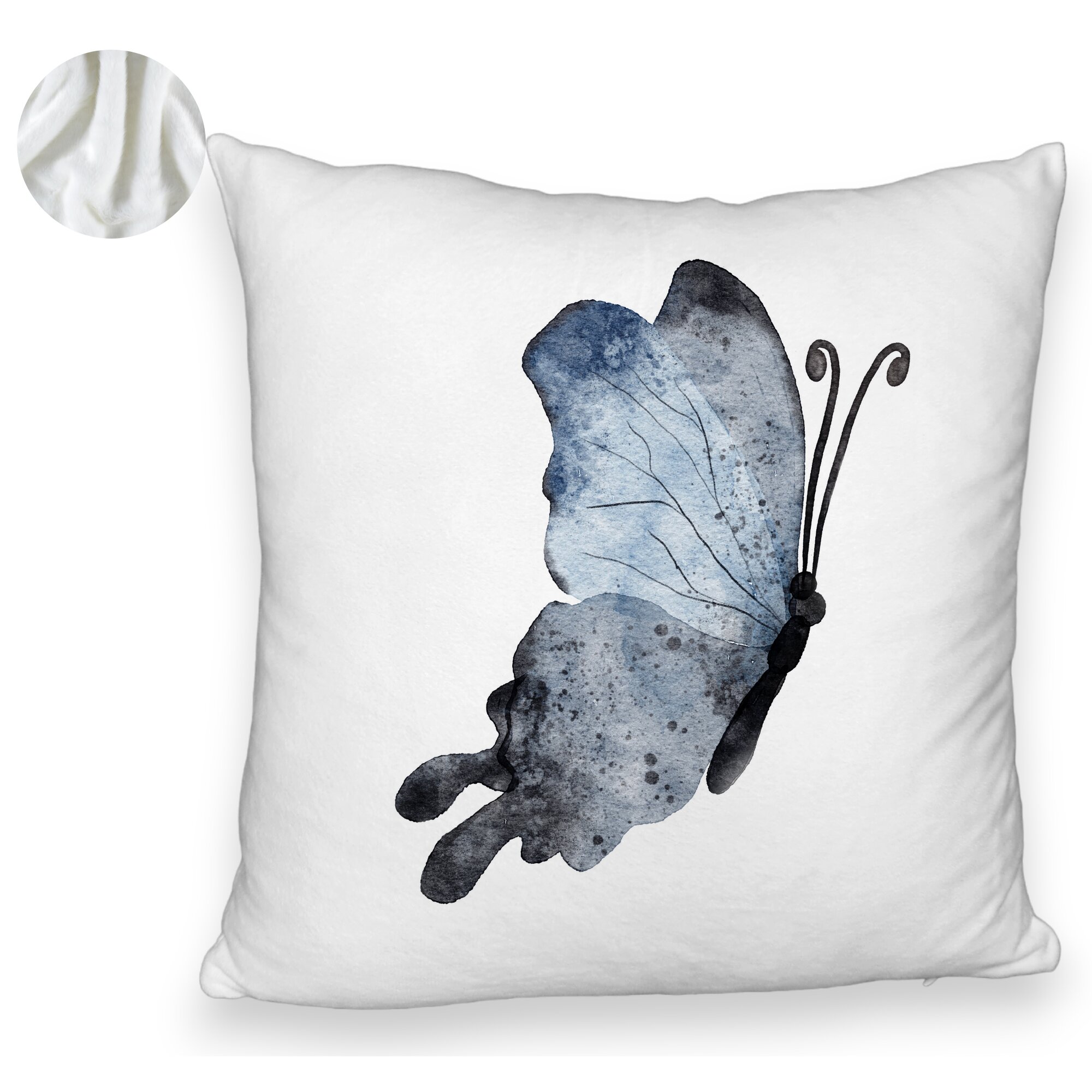 Perna Decorativa Fluffy, Model Fluture 2, Blue and Black 40x40 cm, Alba, Husa Detasabila, Burduf 6 Model Fluture 2