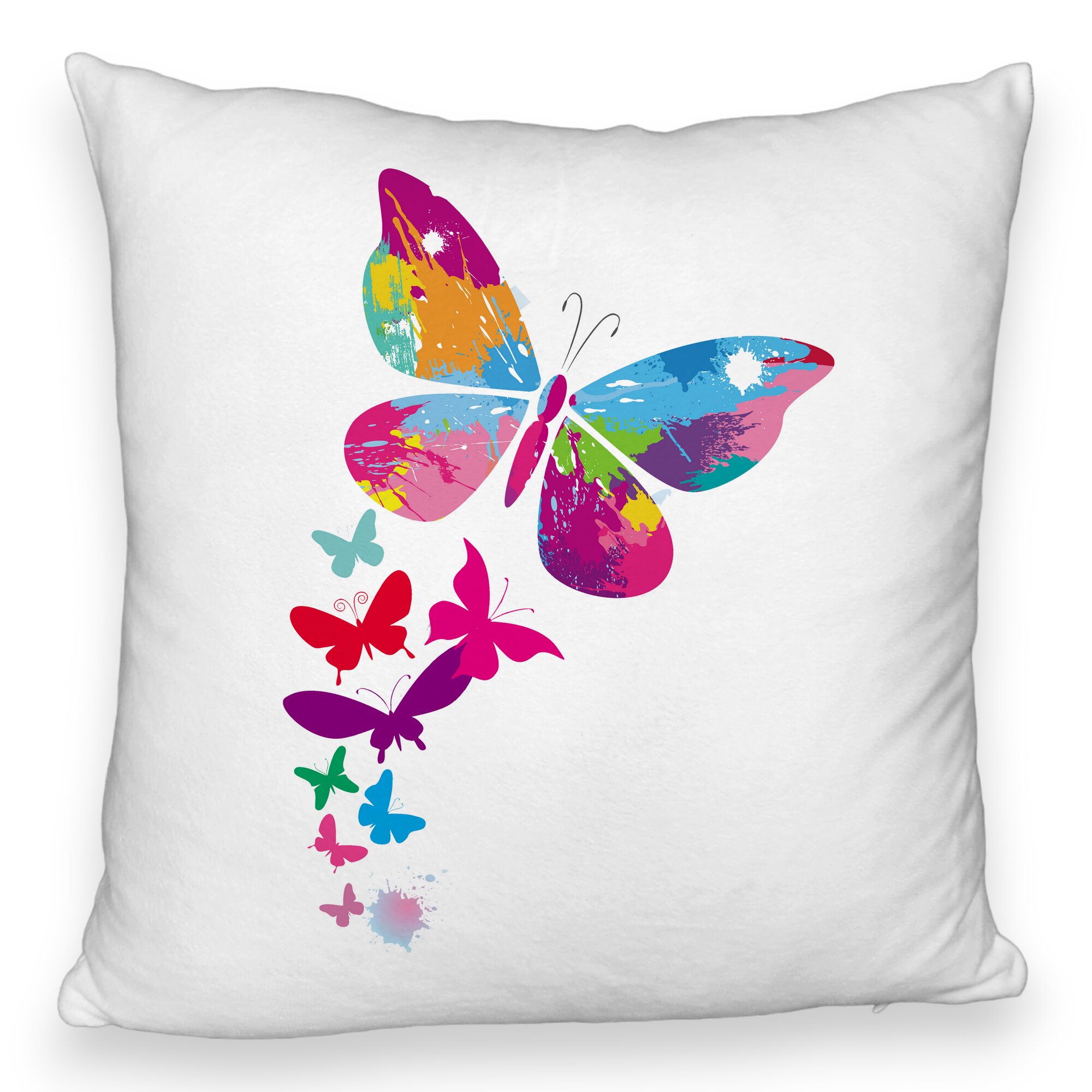 Perna Decorativa Fluffy, Model Fluture Colorful, 40x40 cm, Alba, Husa Detasabila, Burduf 5 Perna Decorativa Fluffy