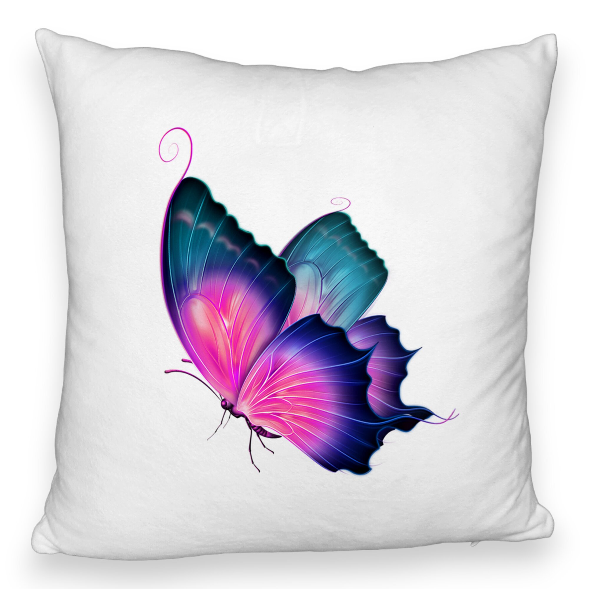 Perna Decorativa Fluffy, Model Fluture Multicolor, 40x40 cm, Alba, Husa Detasabila, Burduf 5 Perna Decorativa Fluffy