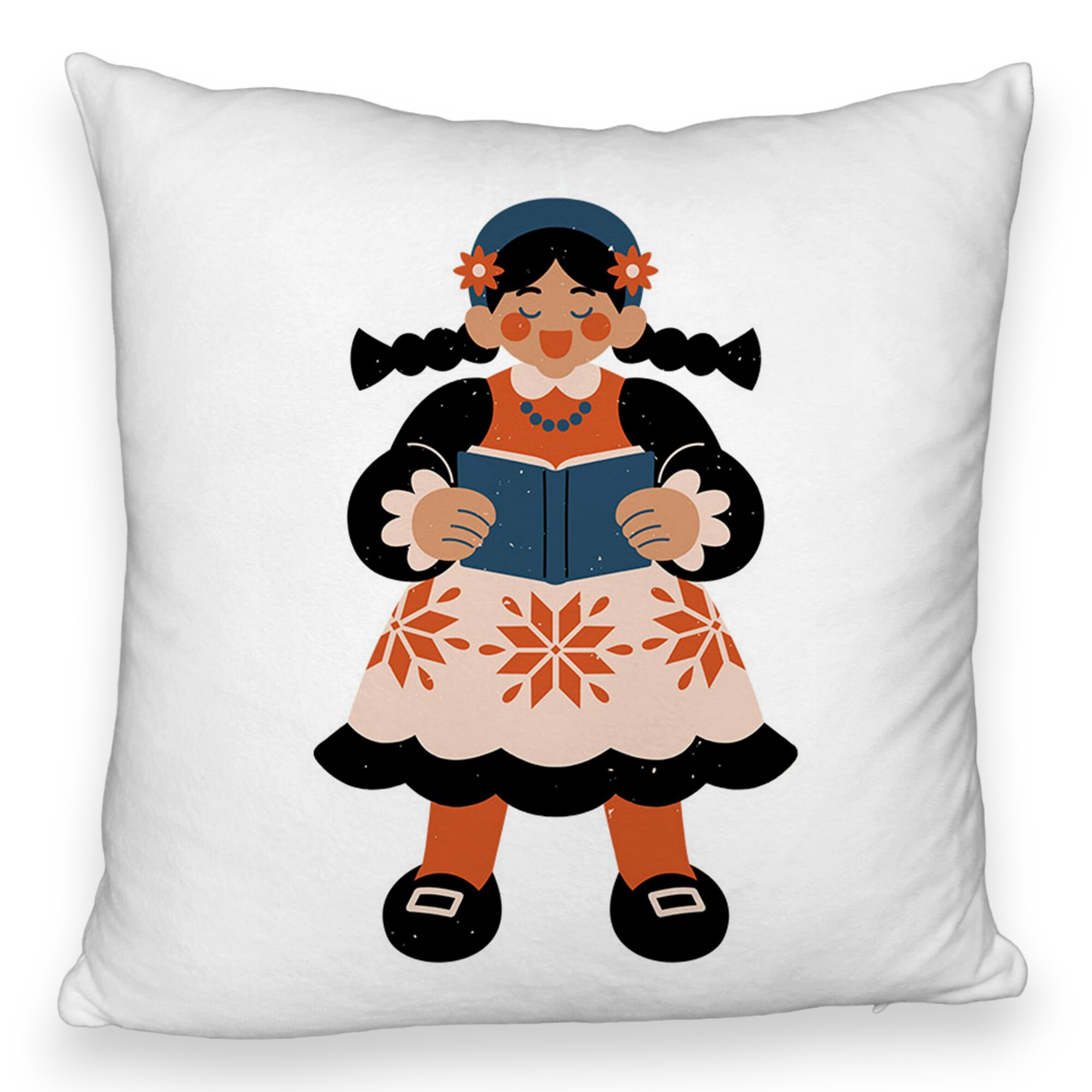 Perna Decorativa Fluffy, Model Folk, 40x40 cm, Alba, Husa Detasabila, Burduf 6 Model Folk