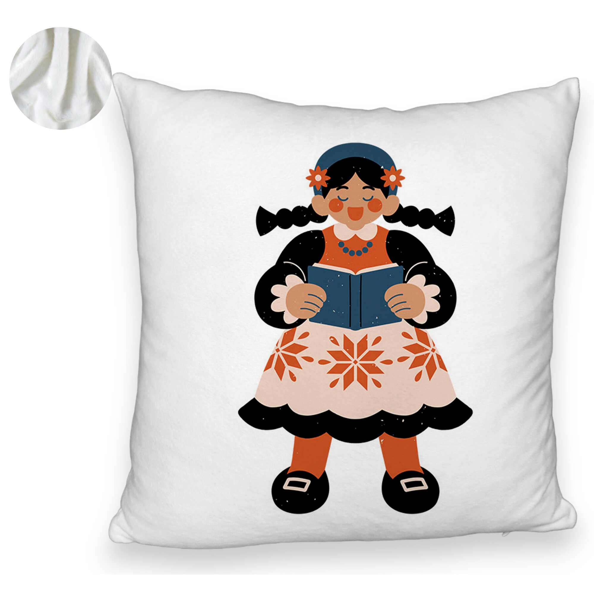 Perna Decorativa Fluffy, Model Folk, 40x40 cm, Alba, Husa Detasabila, Burduf 5 Perna Decorativa Fluffy