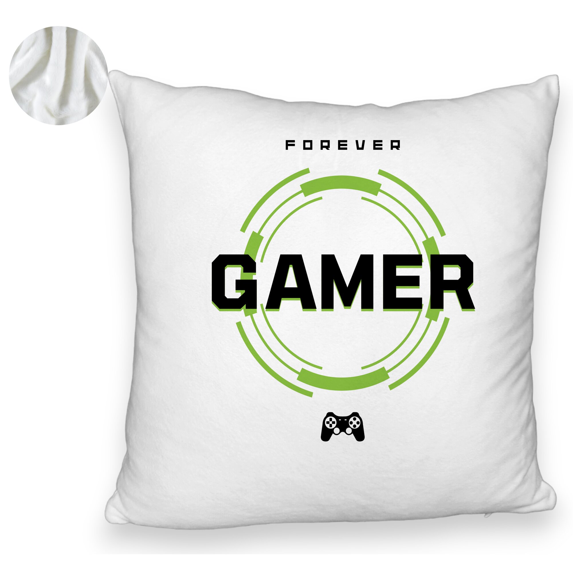 Perna Decorativa Fluffy, Model Forever Gamer, 40x40 cm, Alba, Husa Detasabila, Burduf 6 Model Forever Gamer
