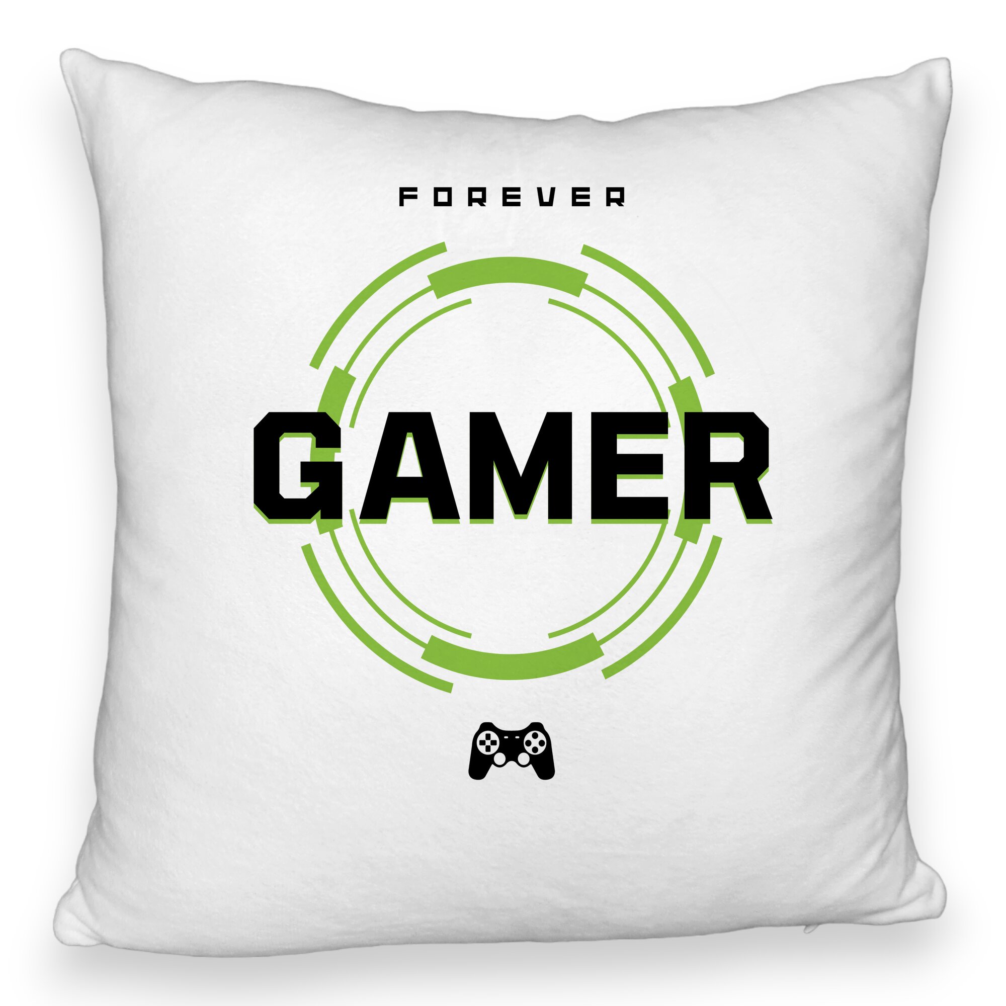 Perna Decorativa Fluffy, Model Forever Gamer, 40x40 cm, Alba, Husa Detasabila, Burduf 5 Perna Decorativa Fluffy