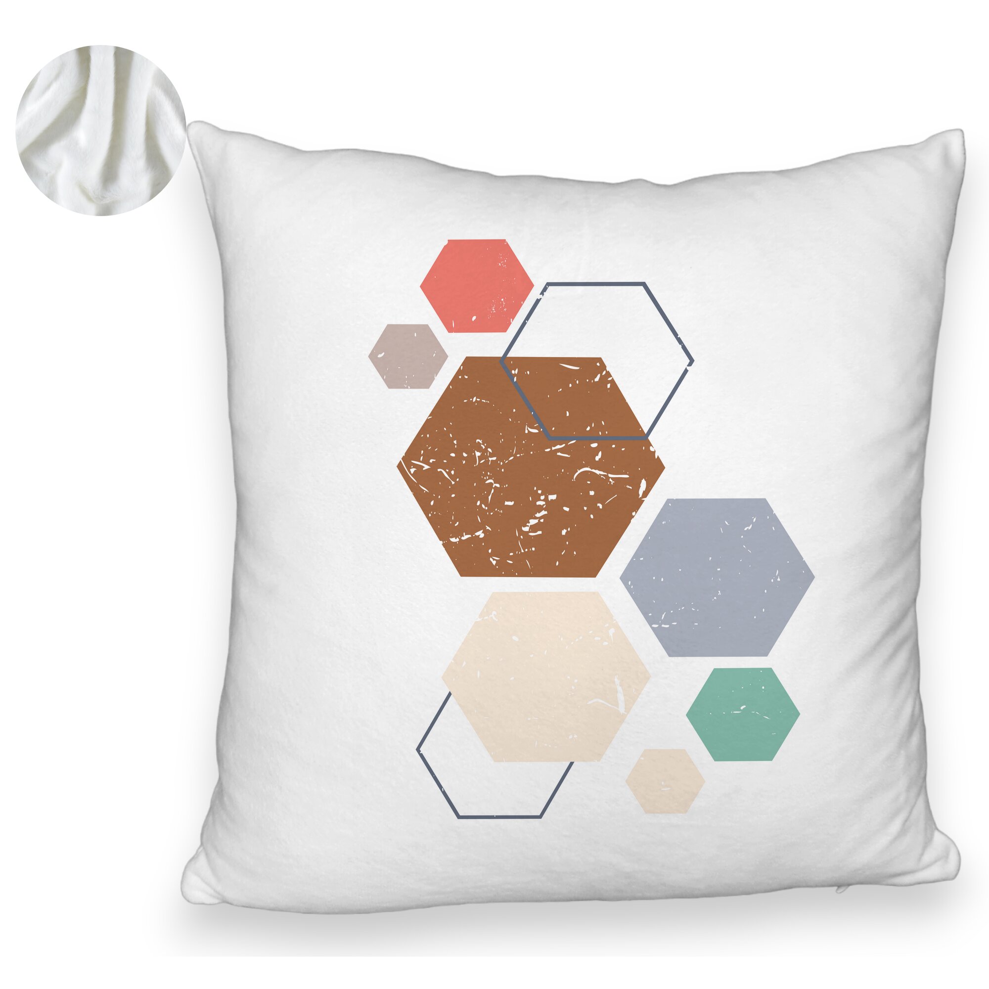 Perna Decorativa Fluffy, Model Forme Geometrice 3, Multicolor 40x40 cm, Alba, Husa Detasabila, Burduf 6 Model Forme Geometrice 3