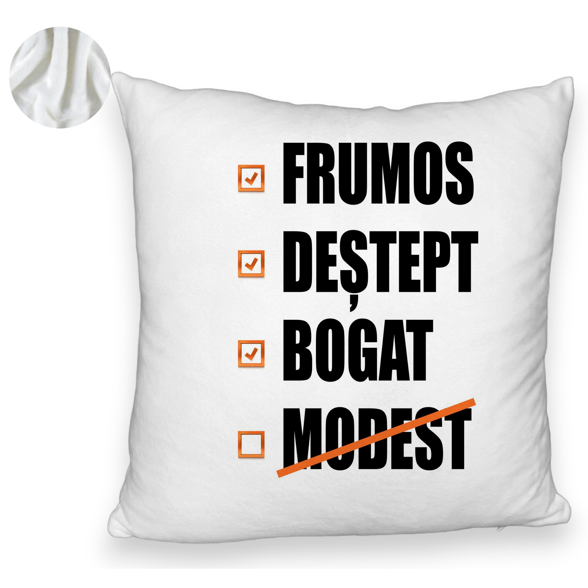 Perna Decorativa Fluffy, Model Frumos Destept Bogad Modest, 40x40 cm, Alba, Husa Detasabila, Burduf 6 Model Frumos Destept Bogad Modest