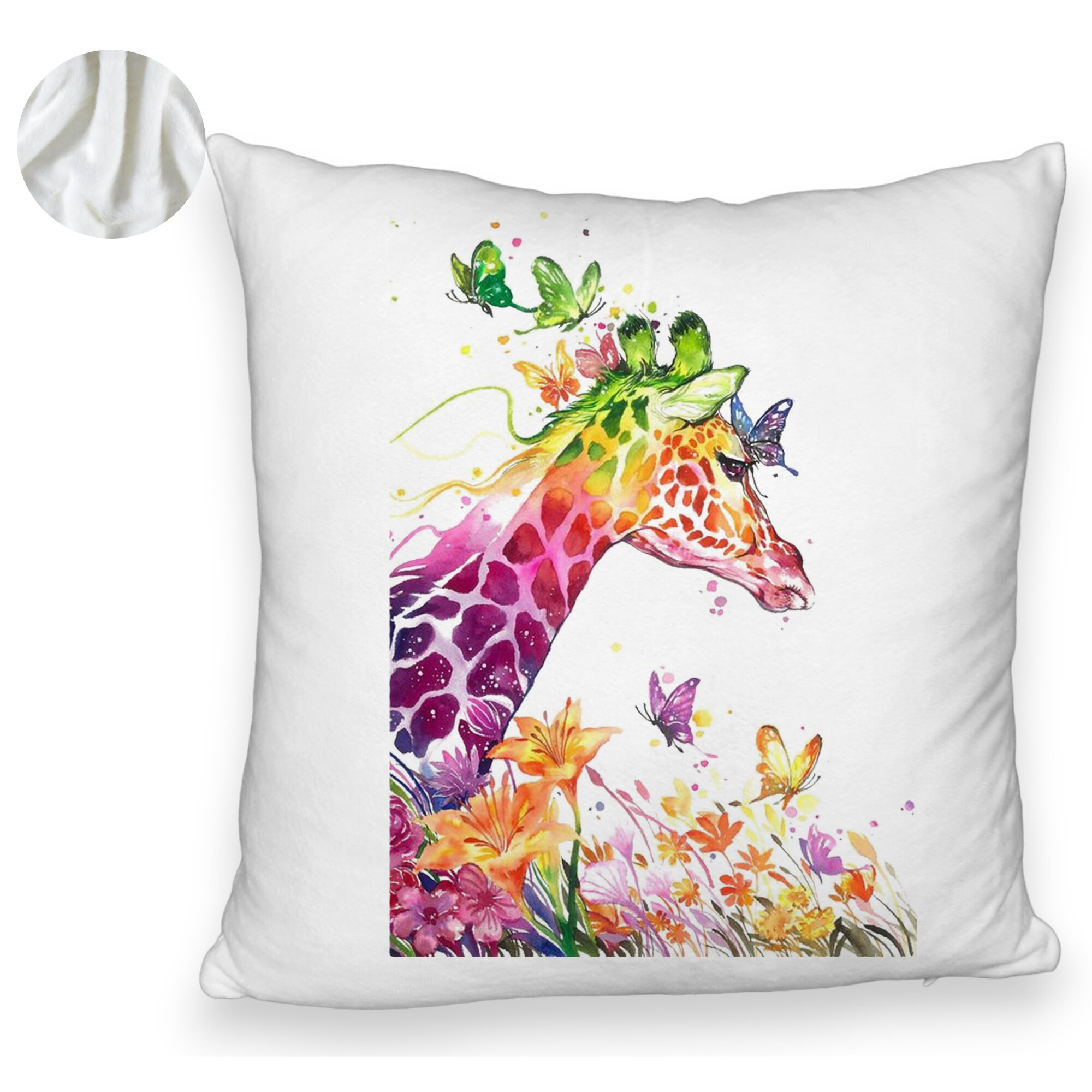Perna Decorativa Fluffy, Model Girafa Multicolor, 40x40 cm, Alba, Husa Detasabila, Burduf 6 Model Girafa Multicolor
