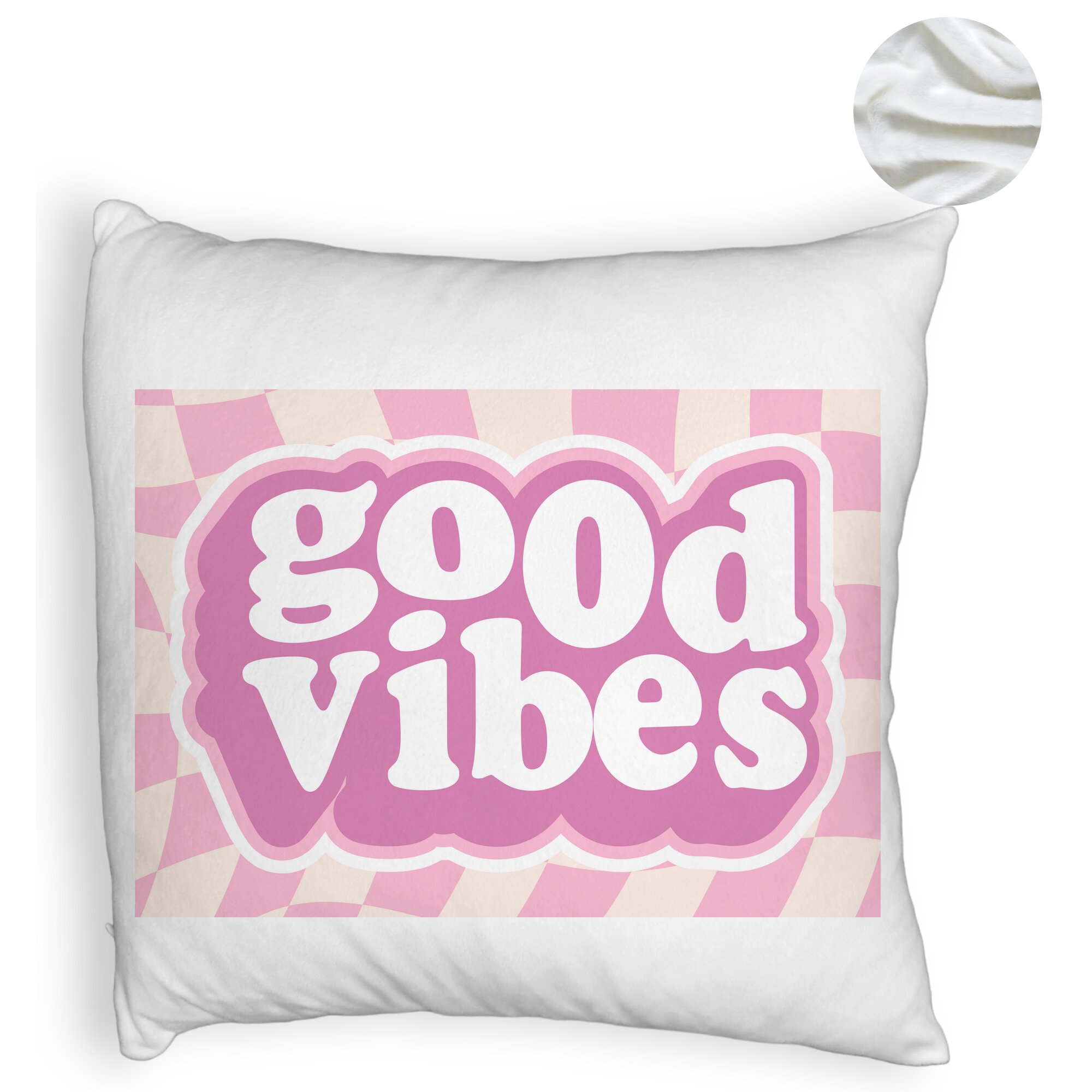 Perna Decorativa Fluffy, Model Good Vibes, 40x40 cm, Alba, Husa Detasabila, Burduf 6 Model Good Vibes