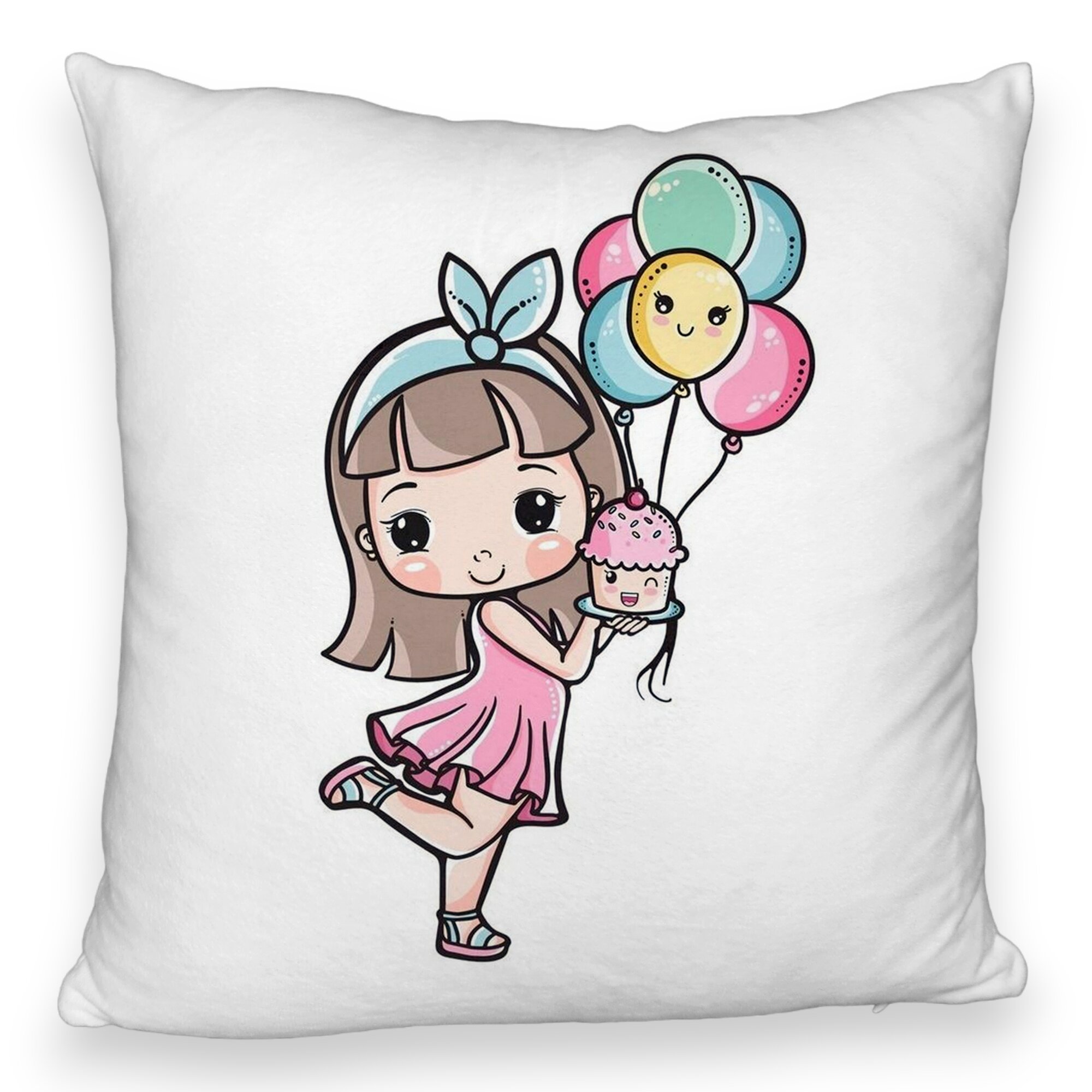 Perna Decorativa Fluffy, Model Happy Girl, 40x40 cm, Alba, Husa Detasabila, Burduf 6 Model Happy Girl