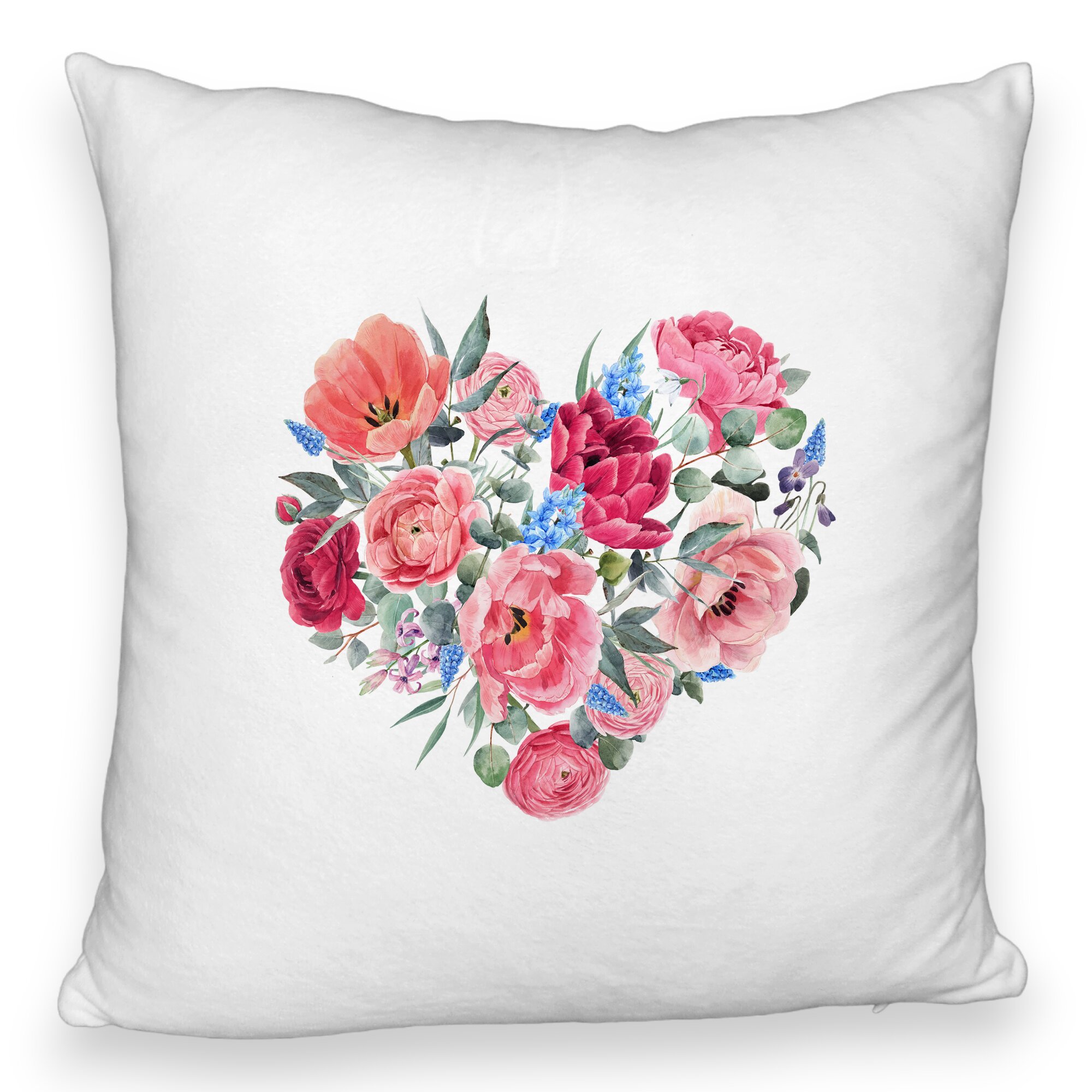 Perna Decorativa Fluffy, Model Heart of Flowers, 40x40 cm, Alba, Husa Detasabila, Burduf 5 Perna Decorativa Fluffy