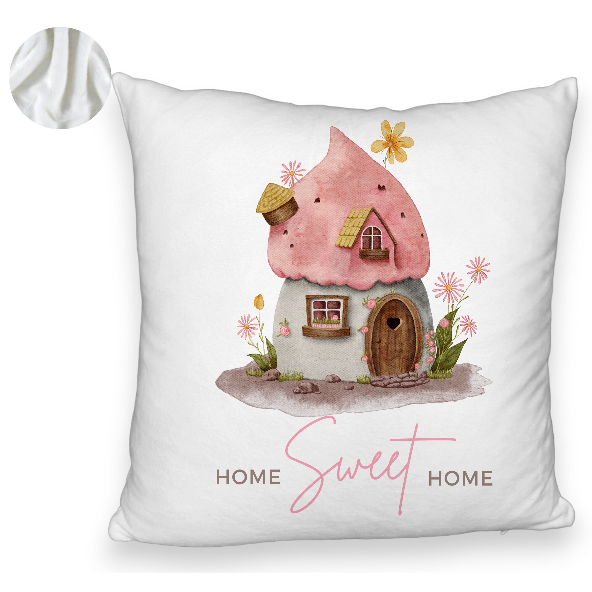 Perna Decorativa Fluffy, Model Home Sweet Home 1, 40x40 cm, Alba, Husa Detasabila, Burduf 6 Model Home Sweet Home 1