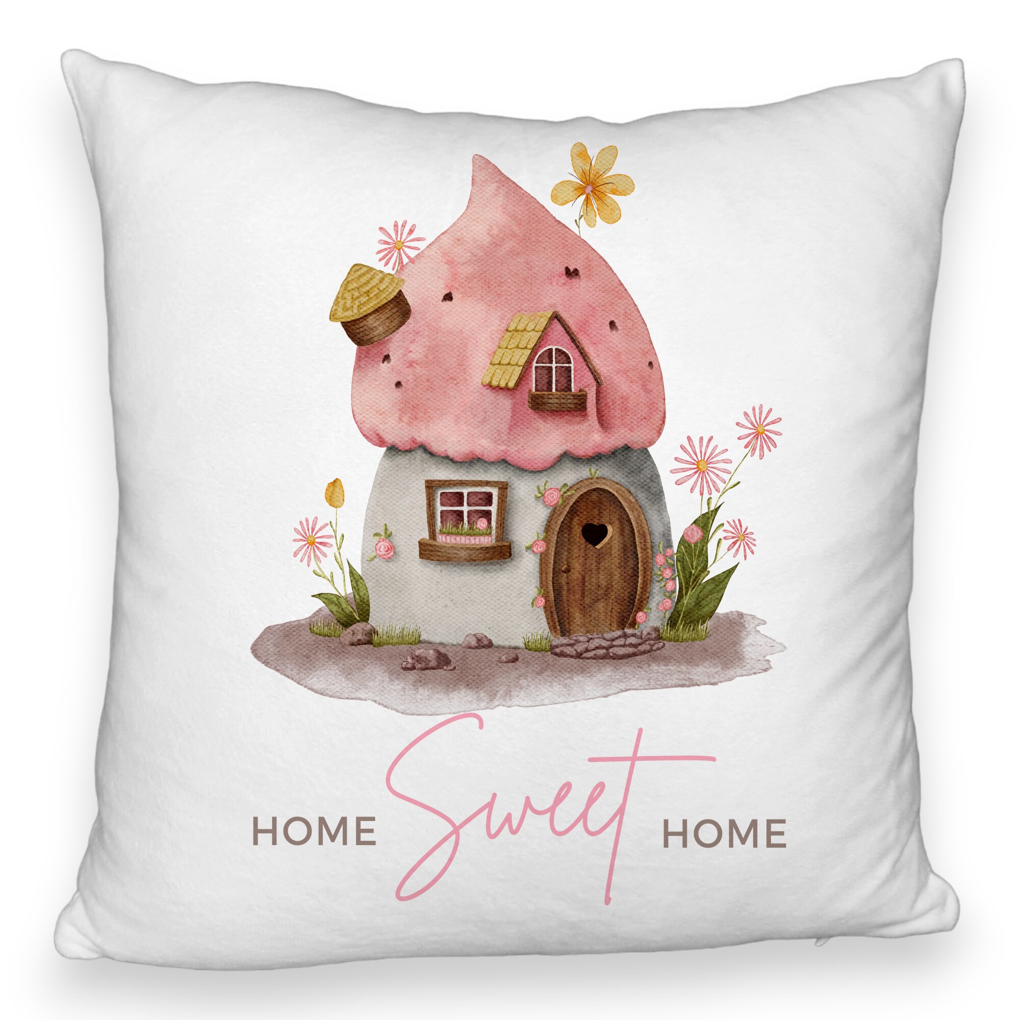 Perna Decorativa Fluffy, Model Home Sweet Home 1, 40x40 cm, Alba, Husa Detasabila, Burduf 5 Perna Decorativa Fluffy