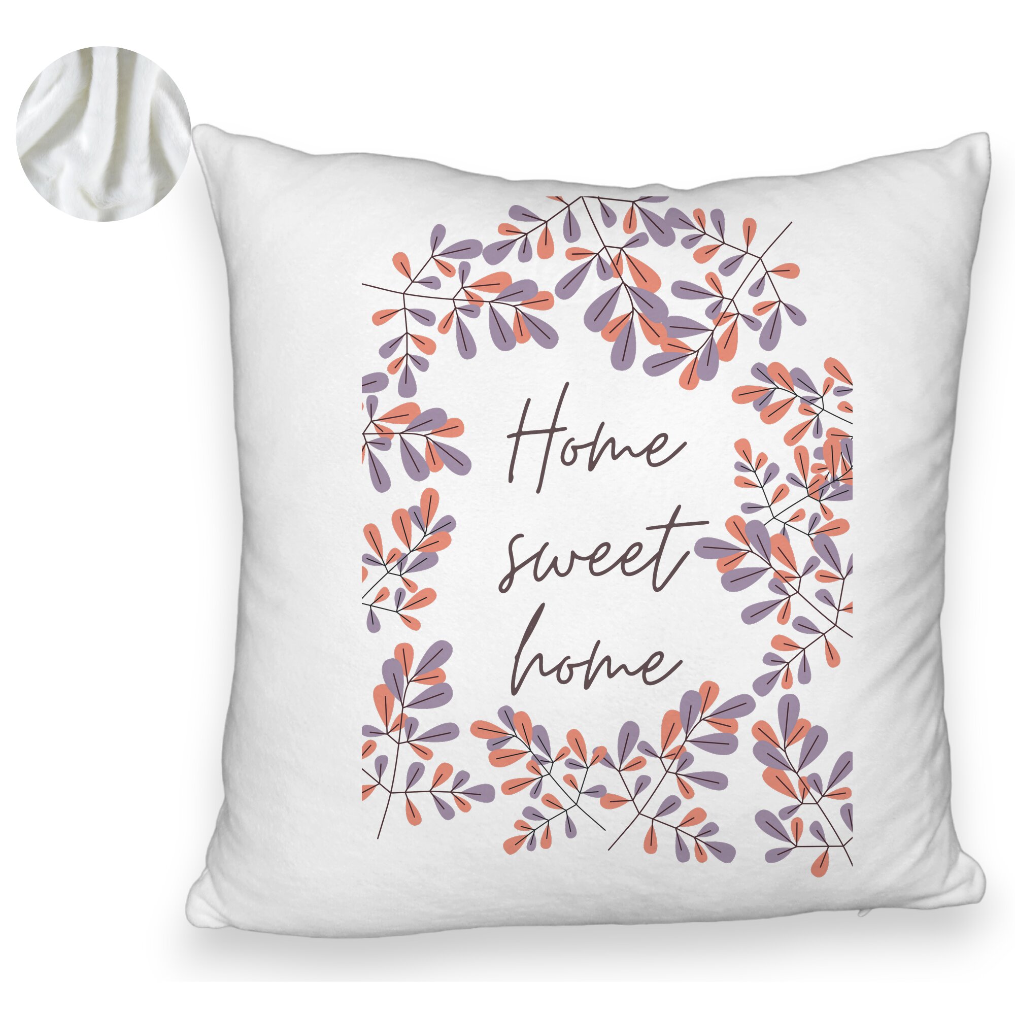 Perna Decorativa Fluffy, Model Home Sweet Home, 40x40 cm, Alba, Husa Detasabila, Burduf 5 Perna Decorativa Fluffy