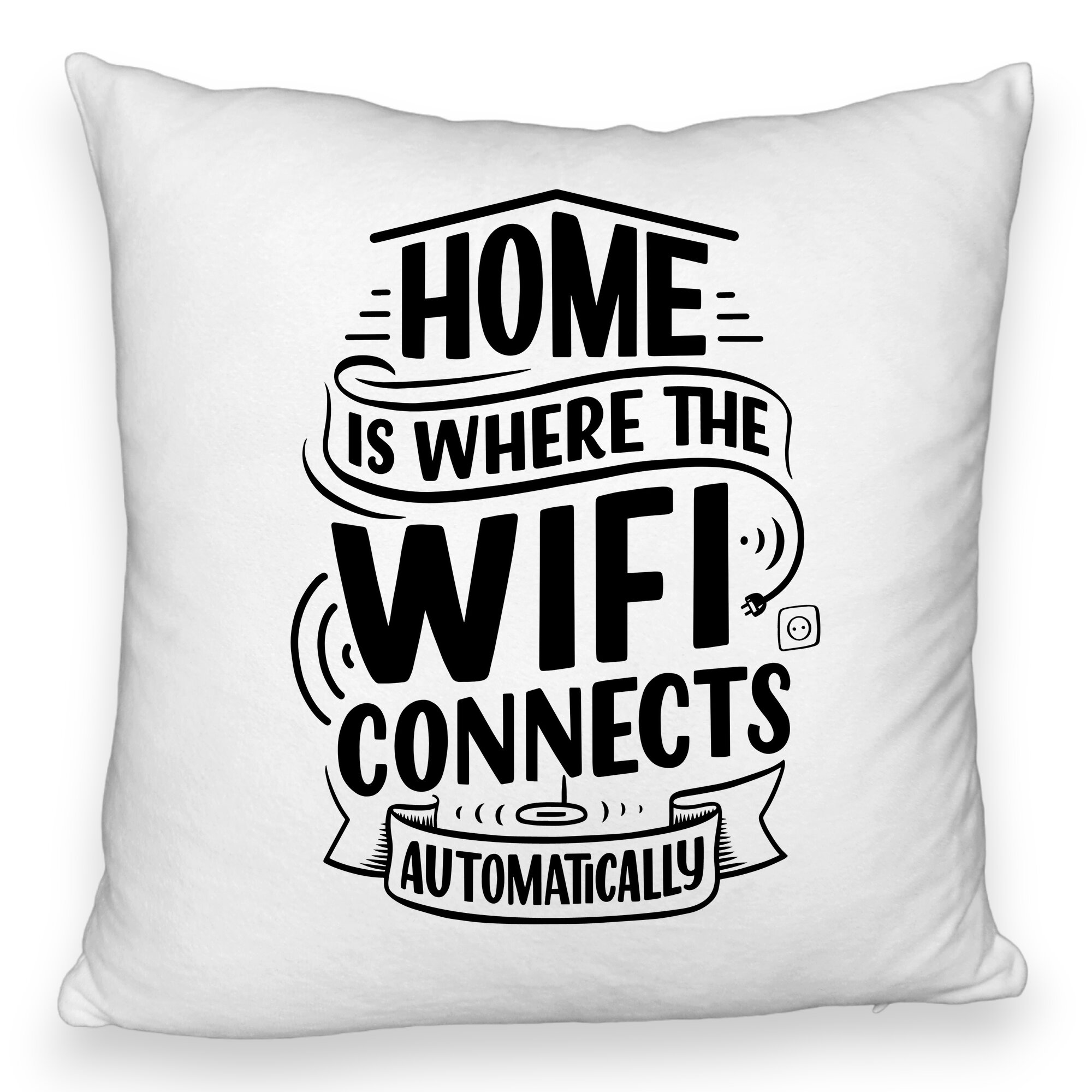 Perna Decorativa Fluffy, Model Home is Where WIFI Connects Automatically, 40x40 cm, Alba, Husa Detasabila, Burduf 5 Perna Decorativa Fluffy