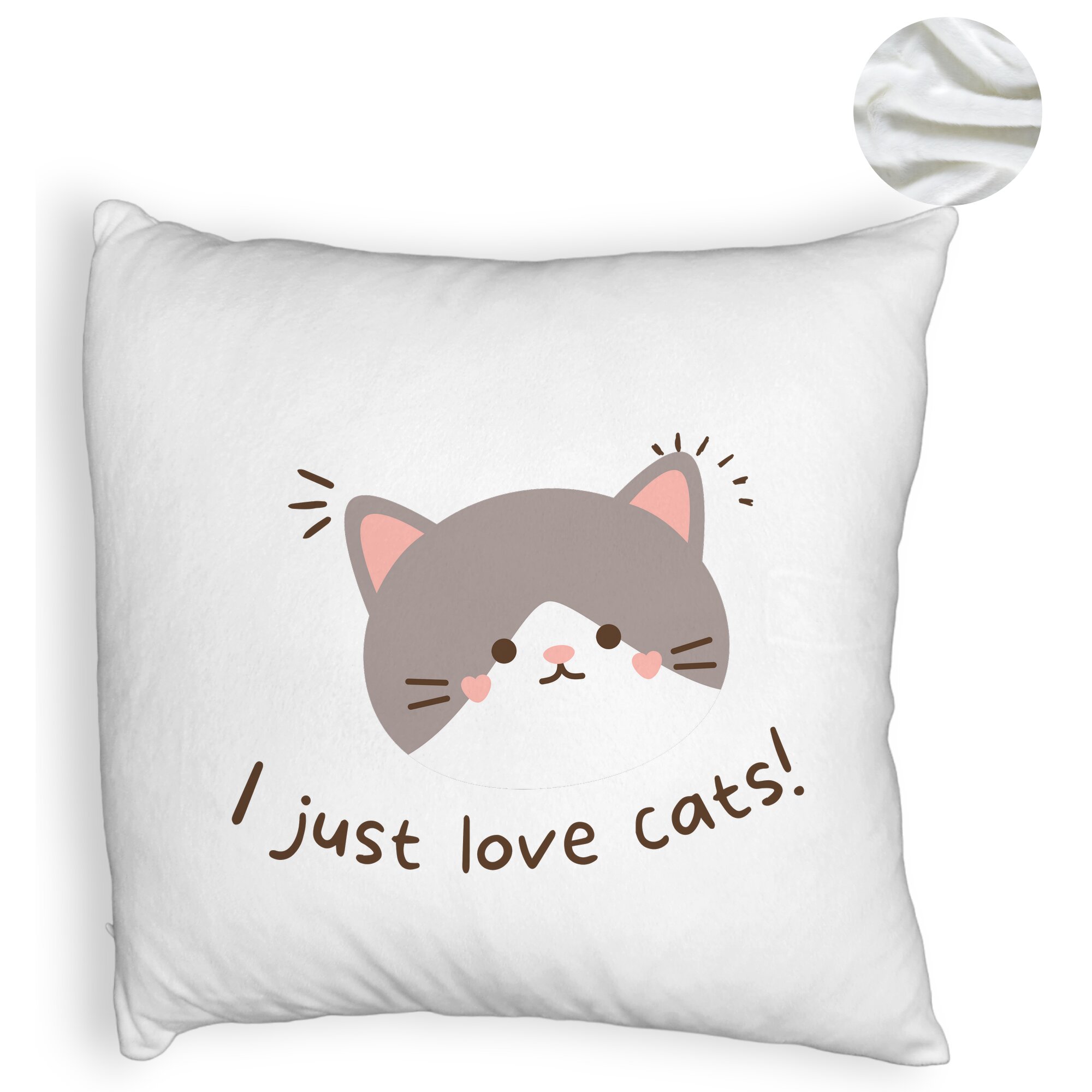 Perna Decorativa Fluffy, Model I Just Love Cats, 40x40 cm, Alba, Husa Detasabila, Burduf 6 Model I Just Love Cats