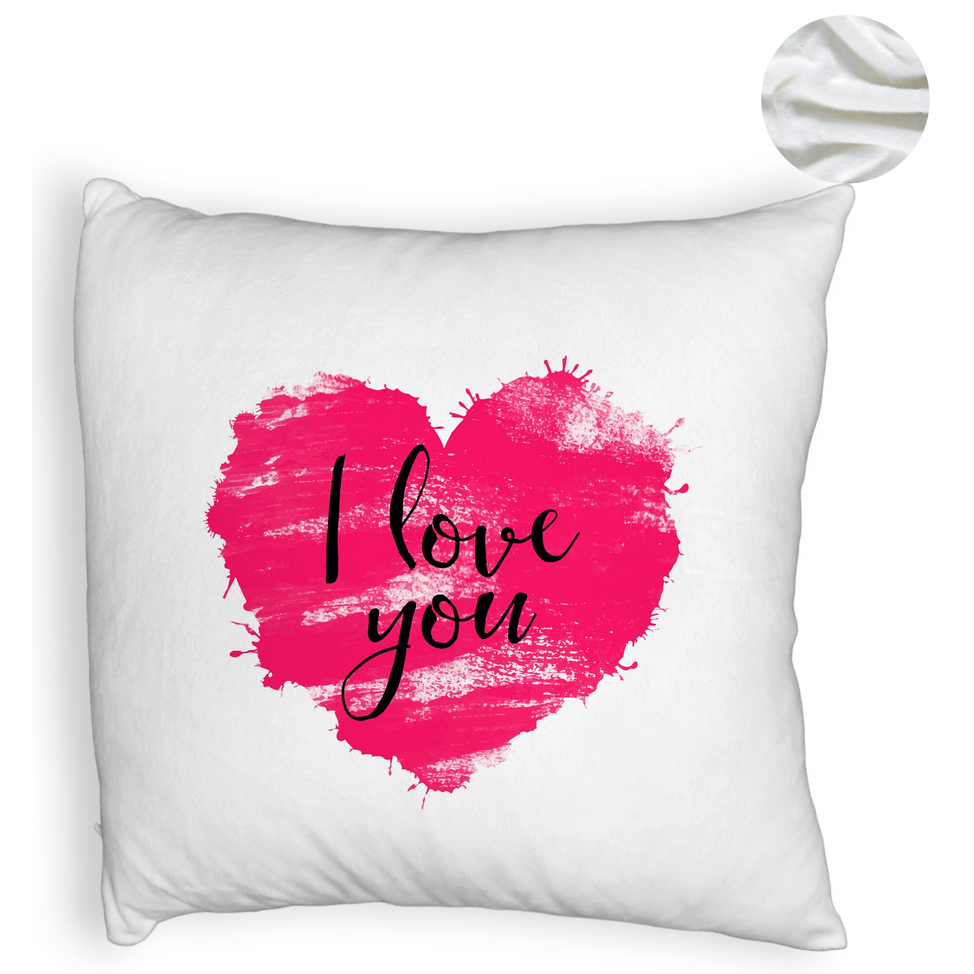 Perna Decorativa Fluffy, Model I Love You, 40x40 cm, Alba, Husa Detasabila, Burduf 6 Model I Love You