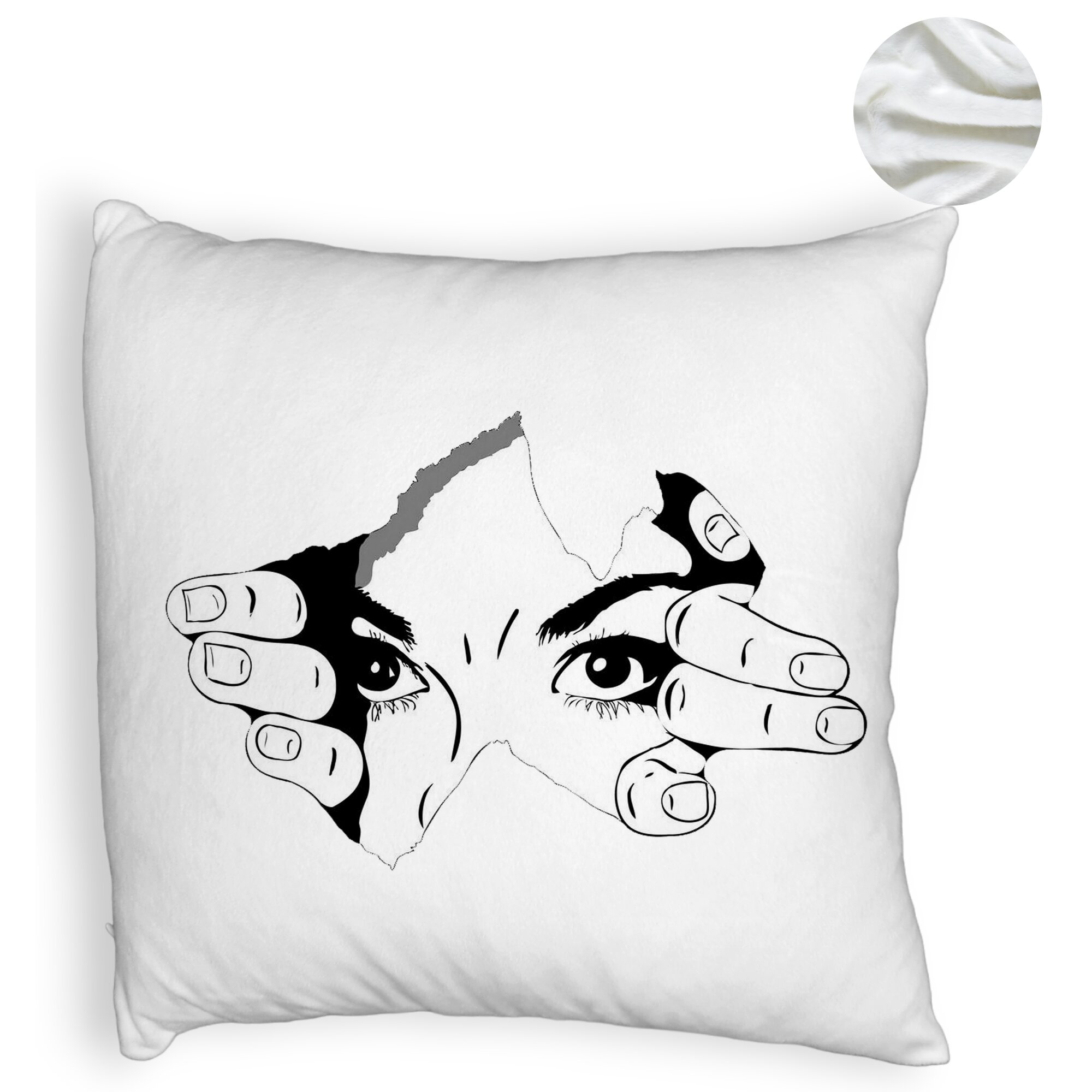 Perna Decorativa Fluffy, Model I see You, 40x40 cm, Alba, Husa Detasabila, Burduf 6 Model I see You