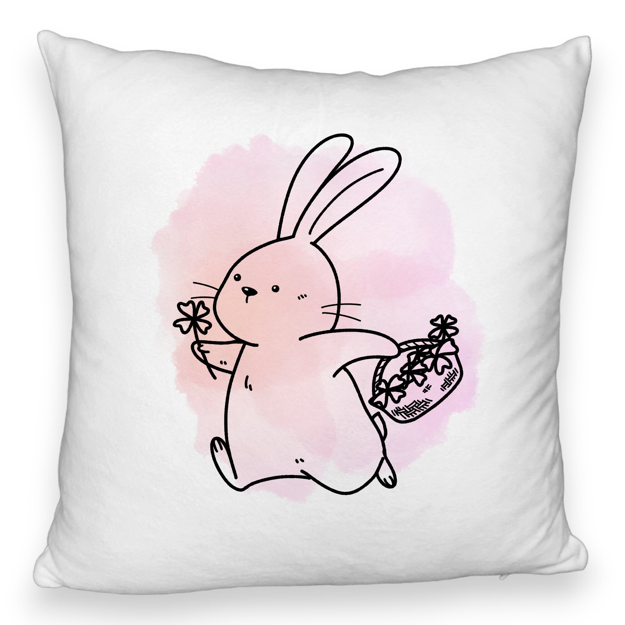 Perna Decorativa Fluffy, Model Iepuras Roz, 40x40 cm, Alba, Husa Detasabila, Burduf 6 Model Iepuras Roz