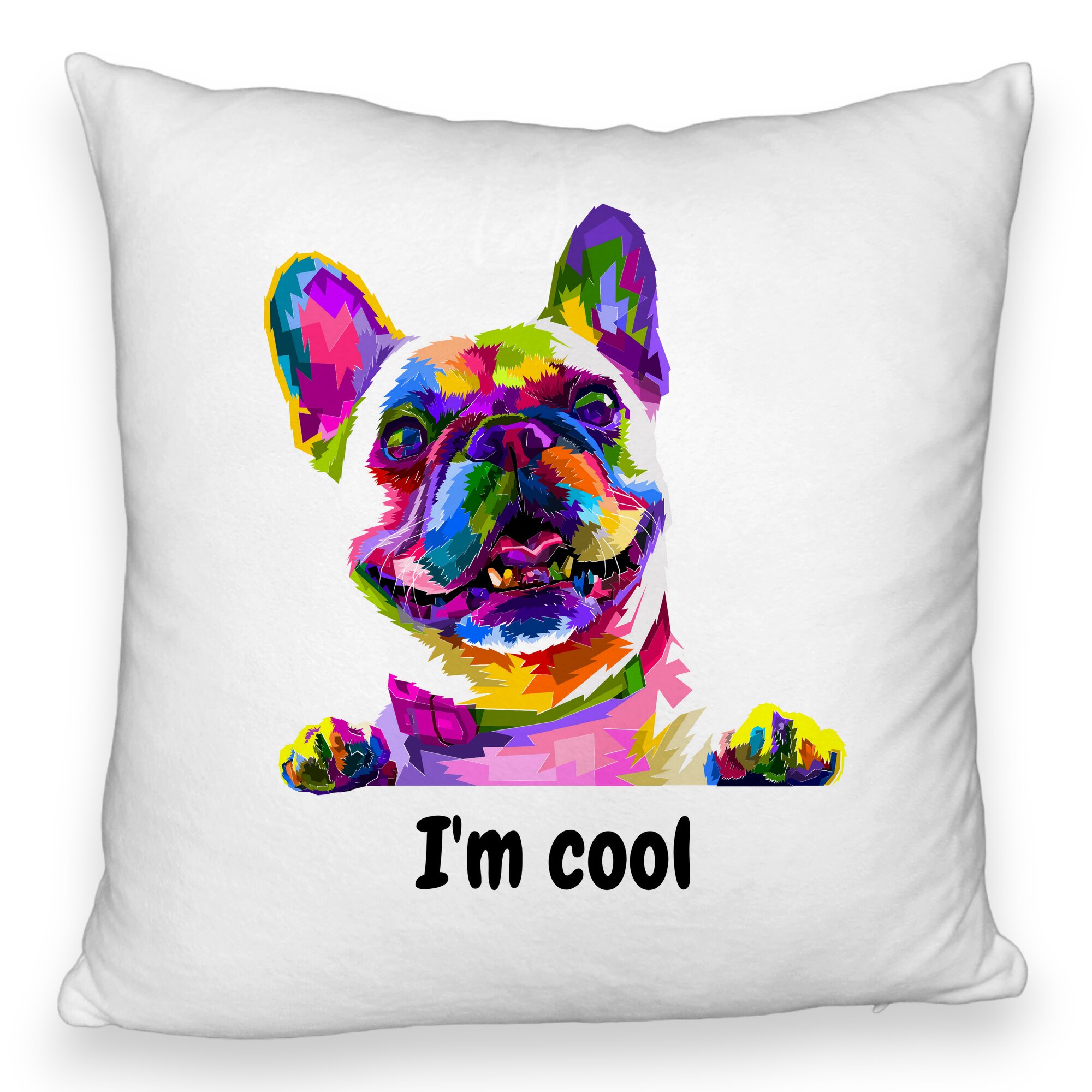 Perna Decorativa Fluffy, Model I'm cool Colorful, 40x40 cm, Alba, Husa Detasabila, Burduf 5 Perna Decorativa Fluffy