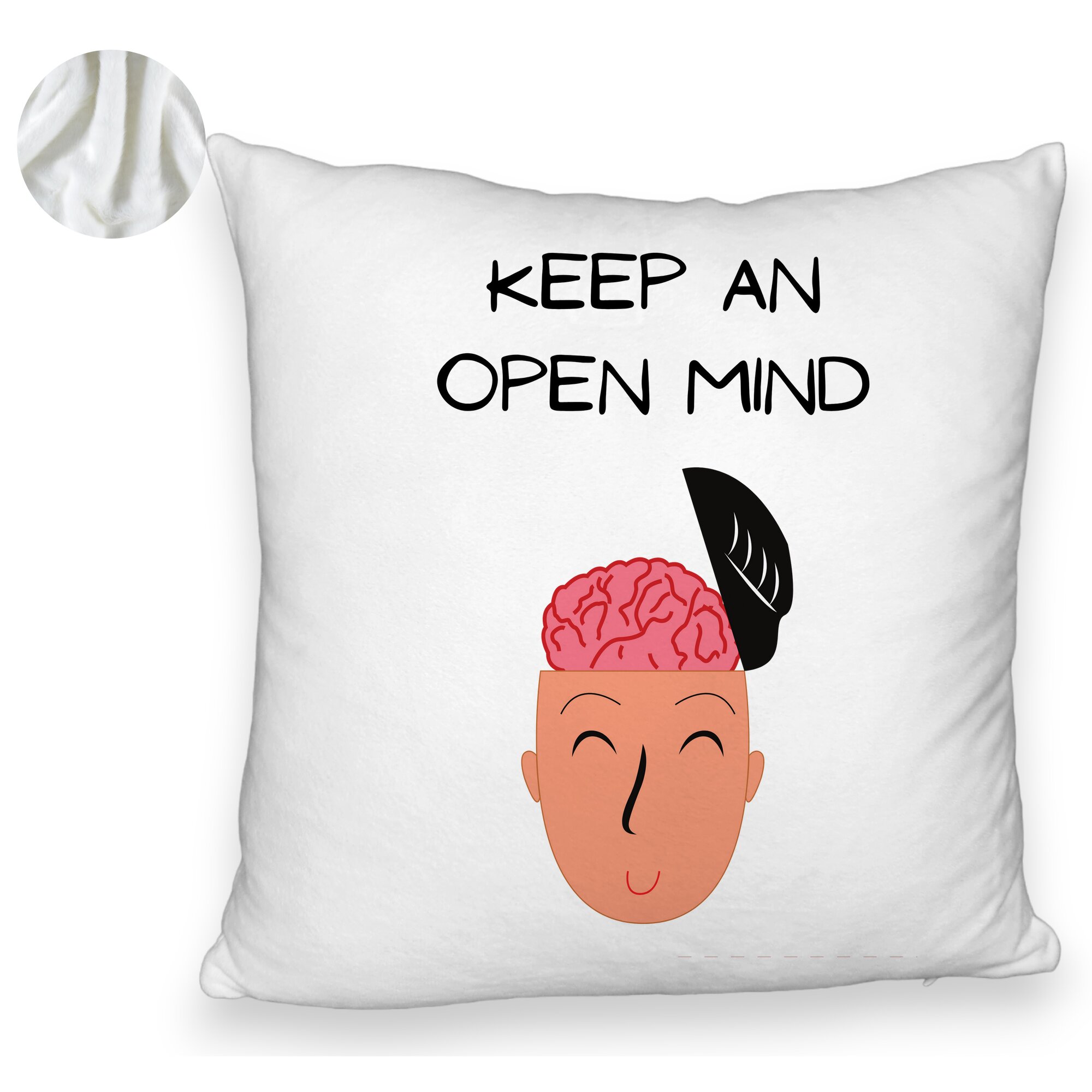 Perna Decorativa Fluffy, Model Keep an Open Mind, 40x40 cm, Alba, Husa Detasabila, Burduf 6 Model Keep an Open Mind