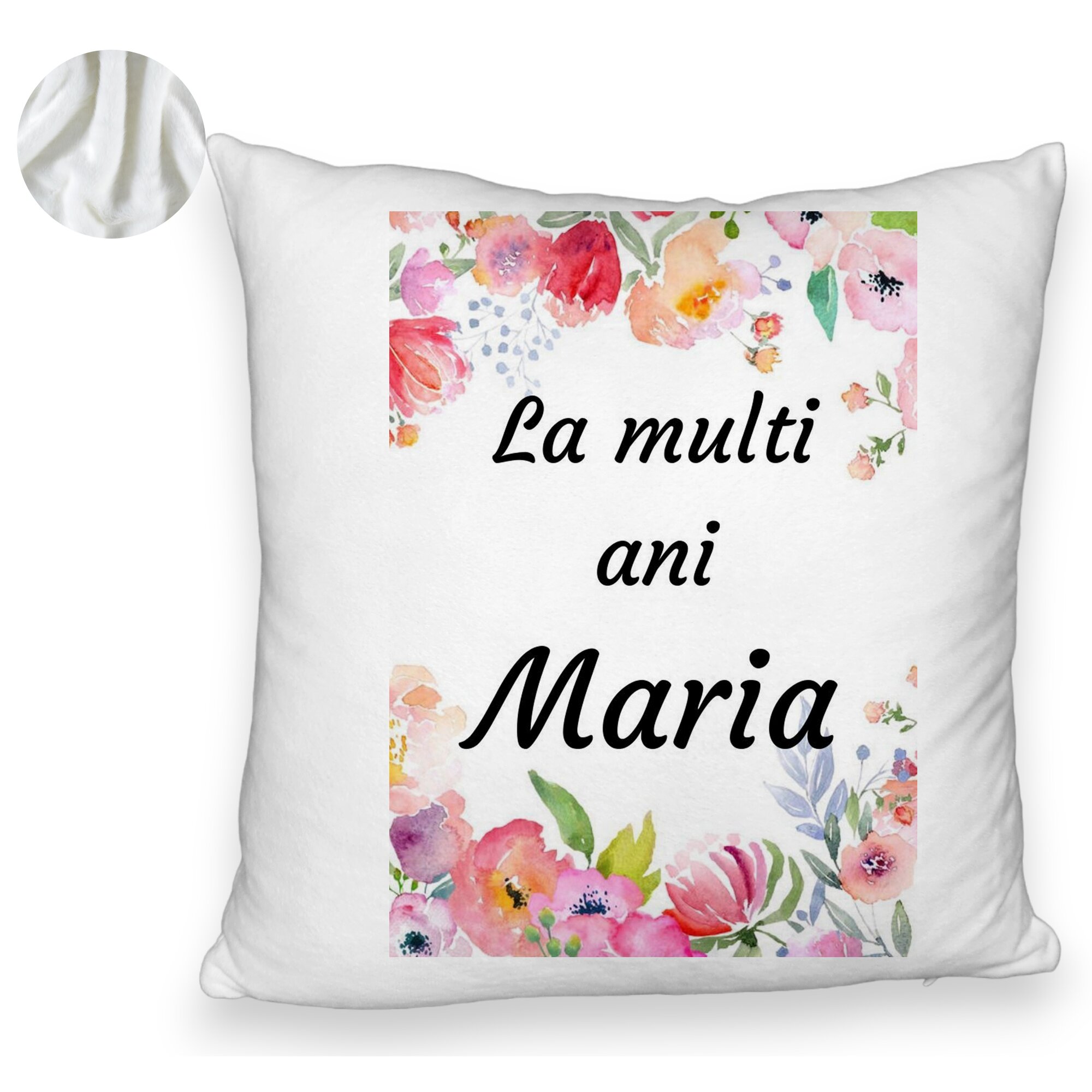 Perna Decorativa Fluffy, Model La multi ani Maria 2, 40x40 cm, Alba, Husa Detasabila, Burduf 6 Model La multi ani Maria 2