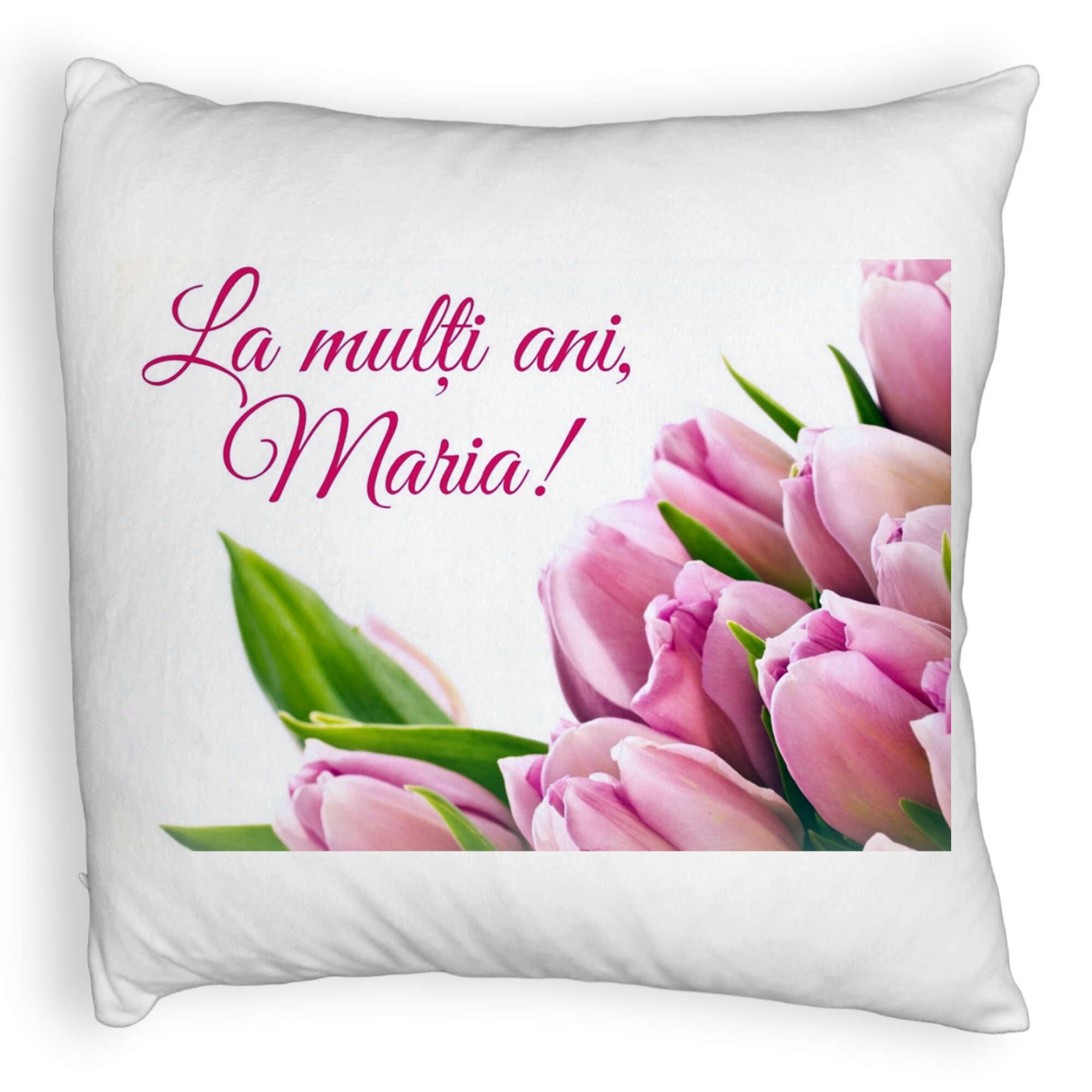 Perna Decorativa Fluffy, Model La multi ani Maria, 40x40 cm, Alba, Husa Detasabila, Burduf 5 Perna Decorativa Fluffy