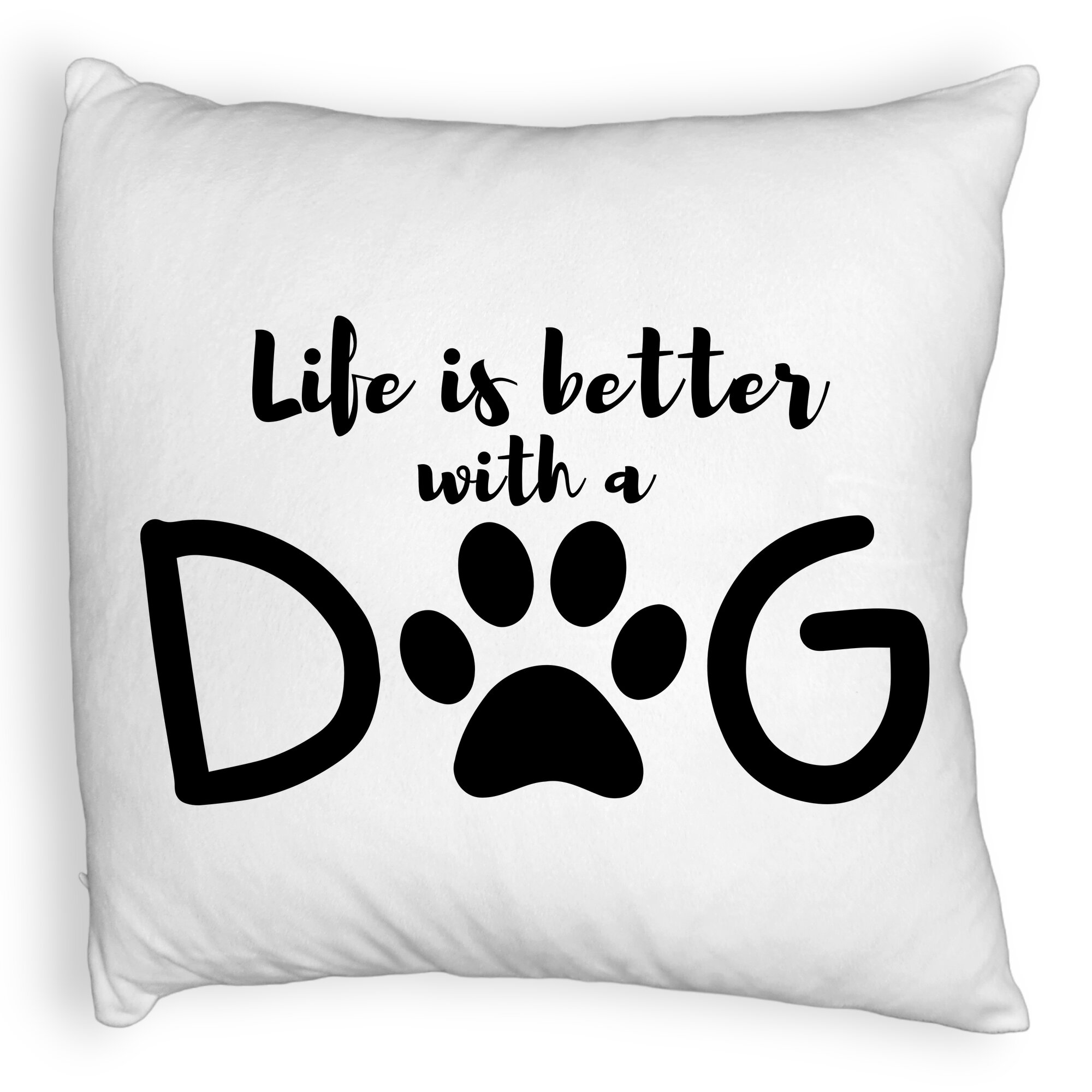 Perna Decorativa Fluffy, Model Life is better with a Dog, 40x40 cm, Alba, Husa Detasabila, Burduf 6 Model Life is better with a Dog