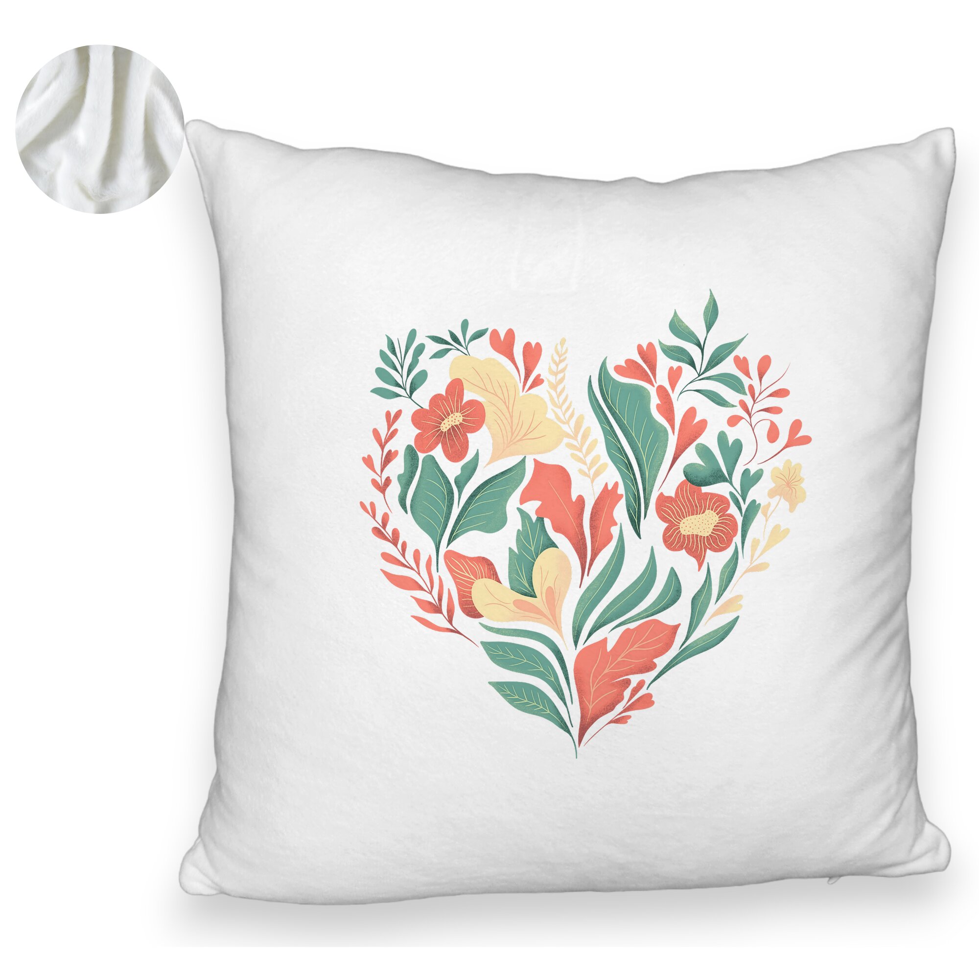 Perna Decorativa Fluffy, Model Love Flowers, 40x40 cm, Alba, Husa Detasabila, Burduf 6 Model Love Flowers